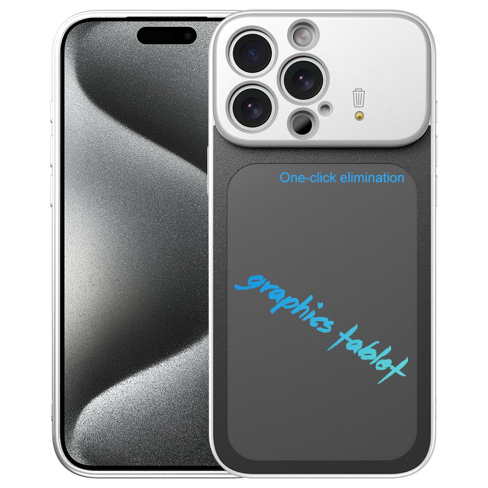 For iPhone 15 Pro TPU Frame Frosted Writing Board Shockproof Phone Case with Pen(Silver) - Shopkiz.com