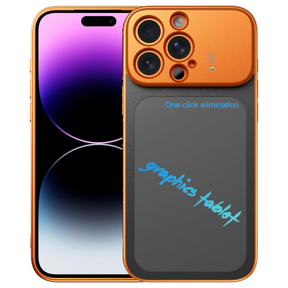 For iPhone 14 Pro TPU Frame Frosted Writing Board Shockproof Phone Case with Pen(Orange) - Shopkiz.com