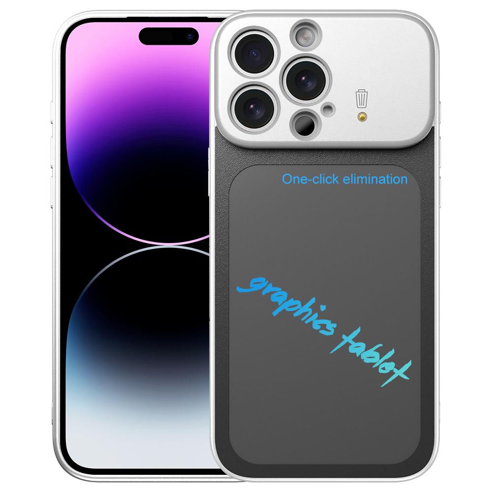 For iPhone 14 Pro TPU Frame Frosted Writing Board Shockproof Phone Case with Pen(Silver) - Shopkiz.com