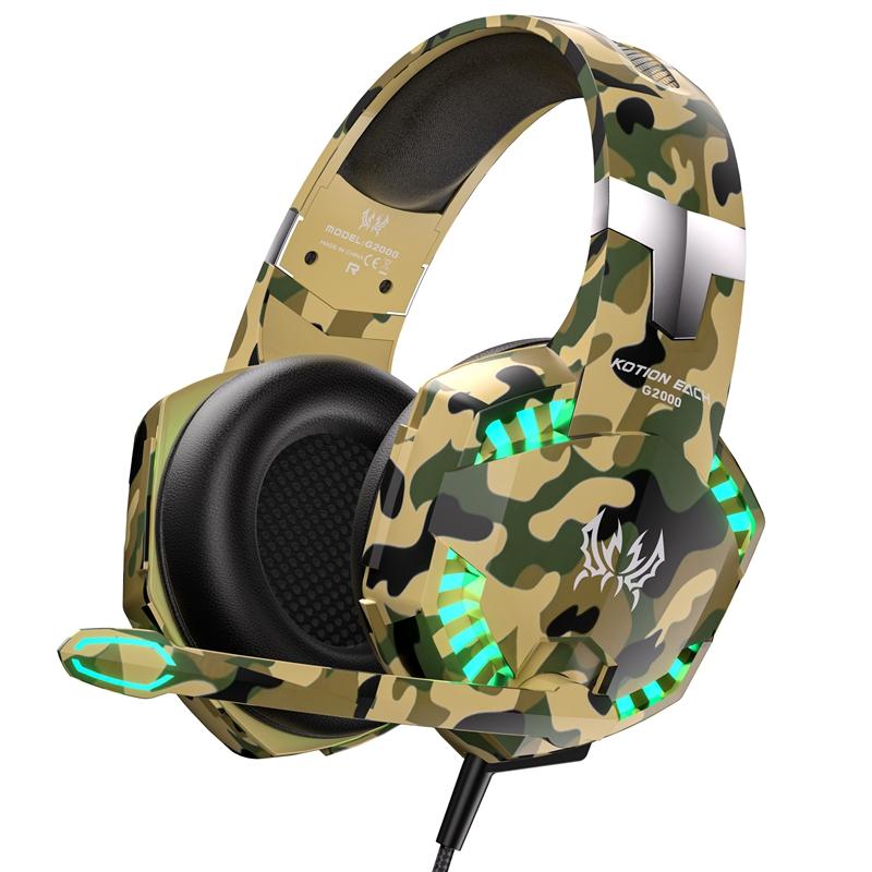 KOTION EACH G2000 Wired Game Headphones with LED Light(Camouflage Yellow) - Shopkiz.com