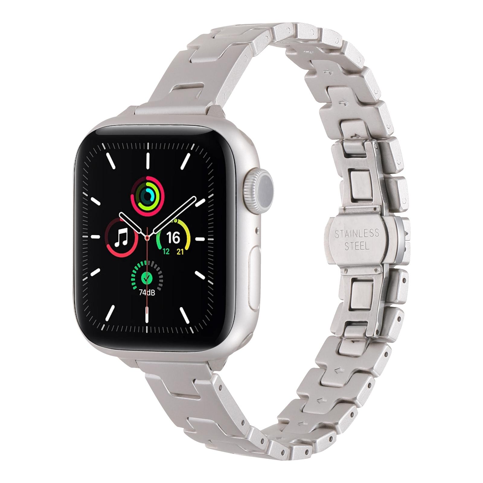 For Apple Watch 42mm / 41mm / 40mm / 38mm H-style Width 14mm Stainless Steel Metal Watch Band(Starlight)
