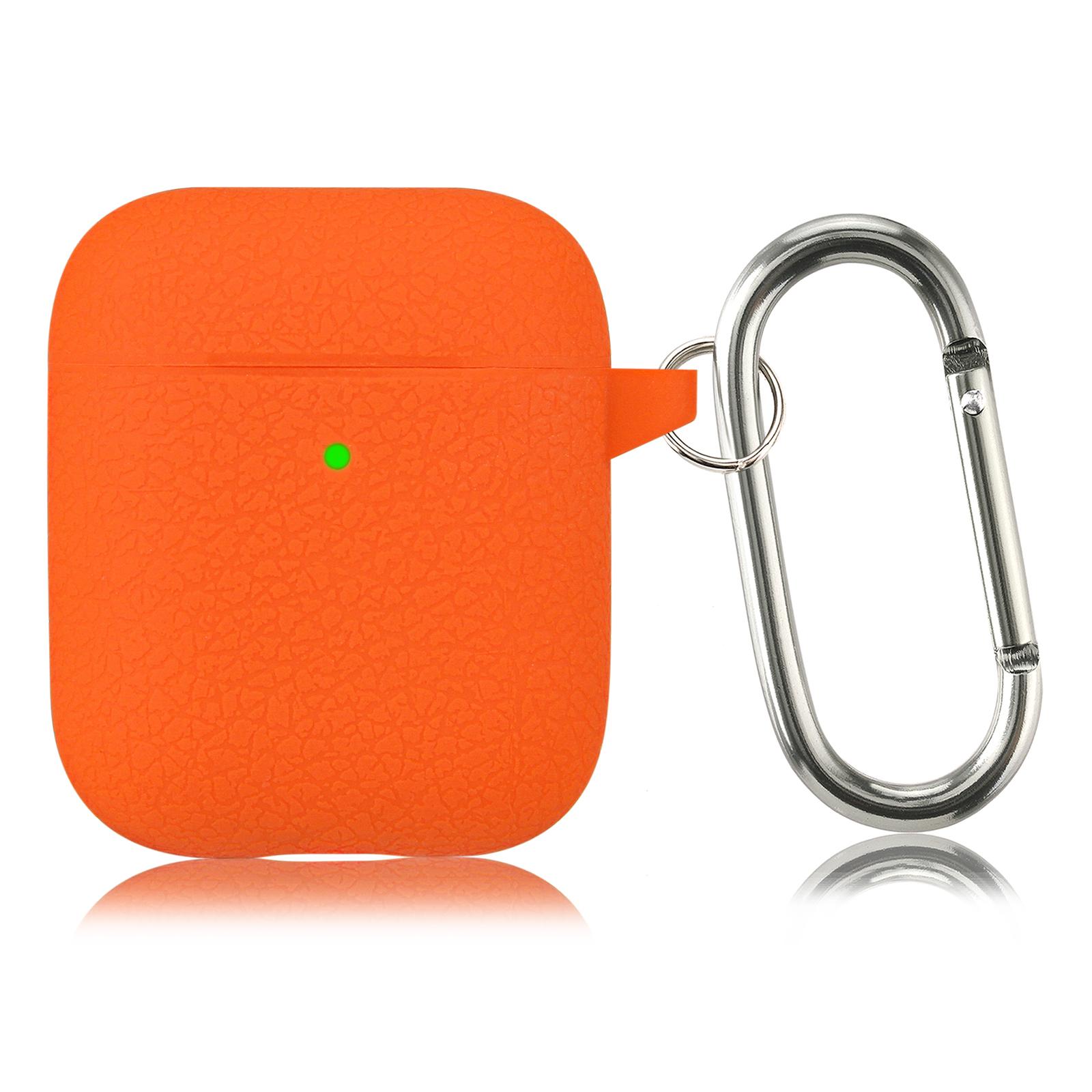 For AirPods 1 / 2 Simple Solid Color Litchi Texture Silicone Earphone Protective Case with Hook(Orange) - Shopkiz.com