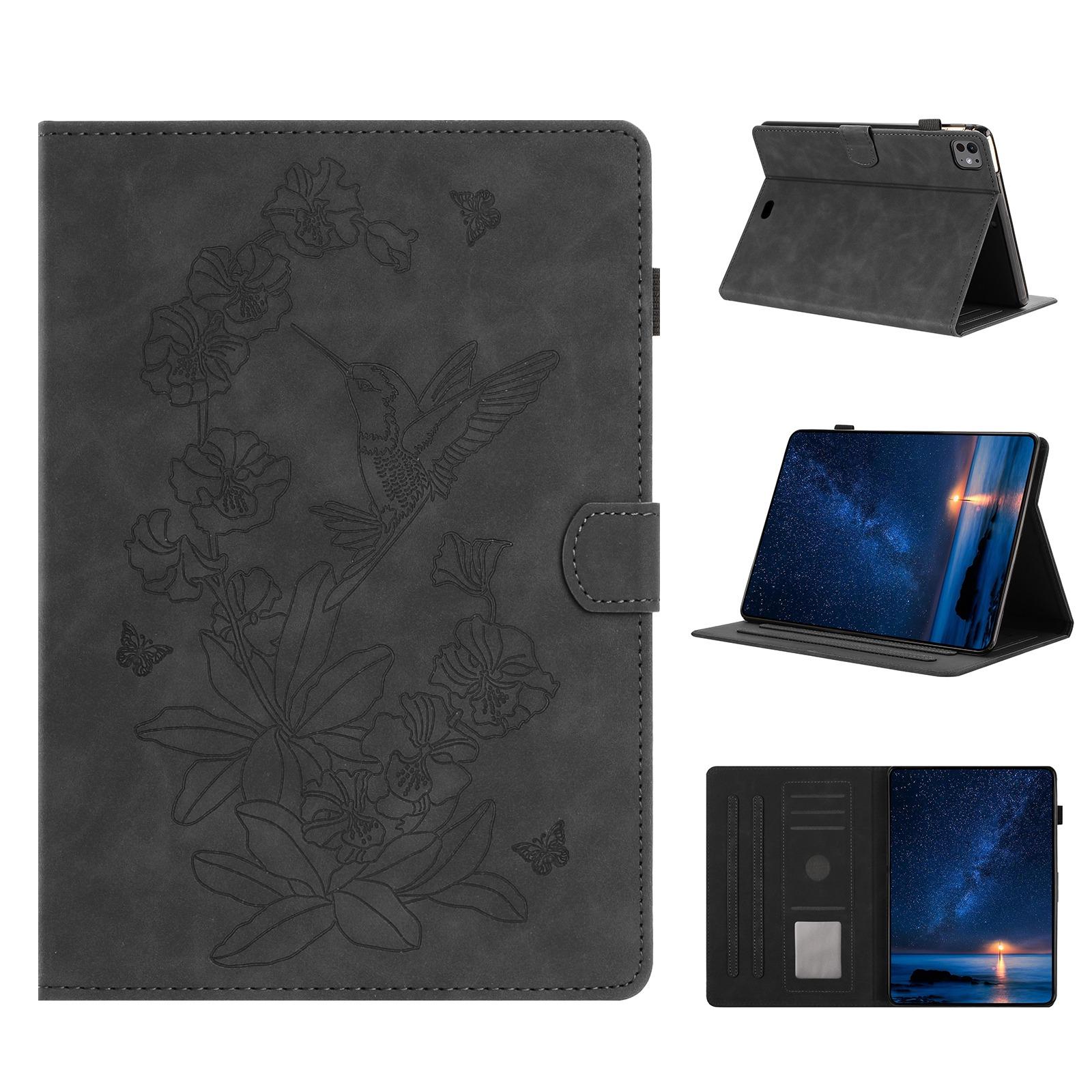 For iPad Pro 11 2025 / 2024 Flowers Bird Embossed Leather Smart Tablet Case(Black) - Shopkiz.com