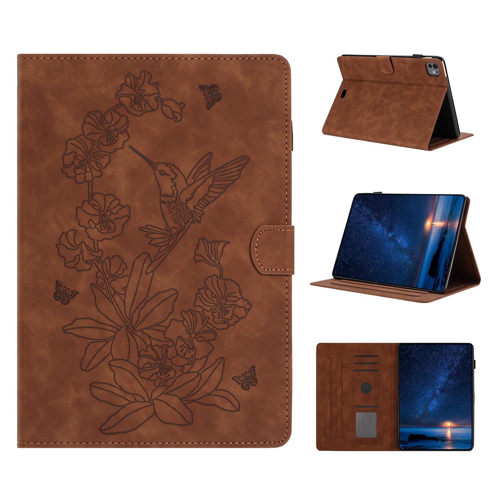 For iPad Air 11 2026 / 2025 / 2024 Flowers Bird Embossed Leather Smart Tablet Case(Brown) - Shopkiz.com