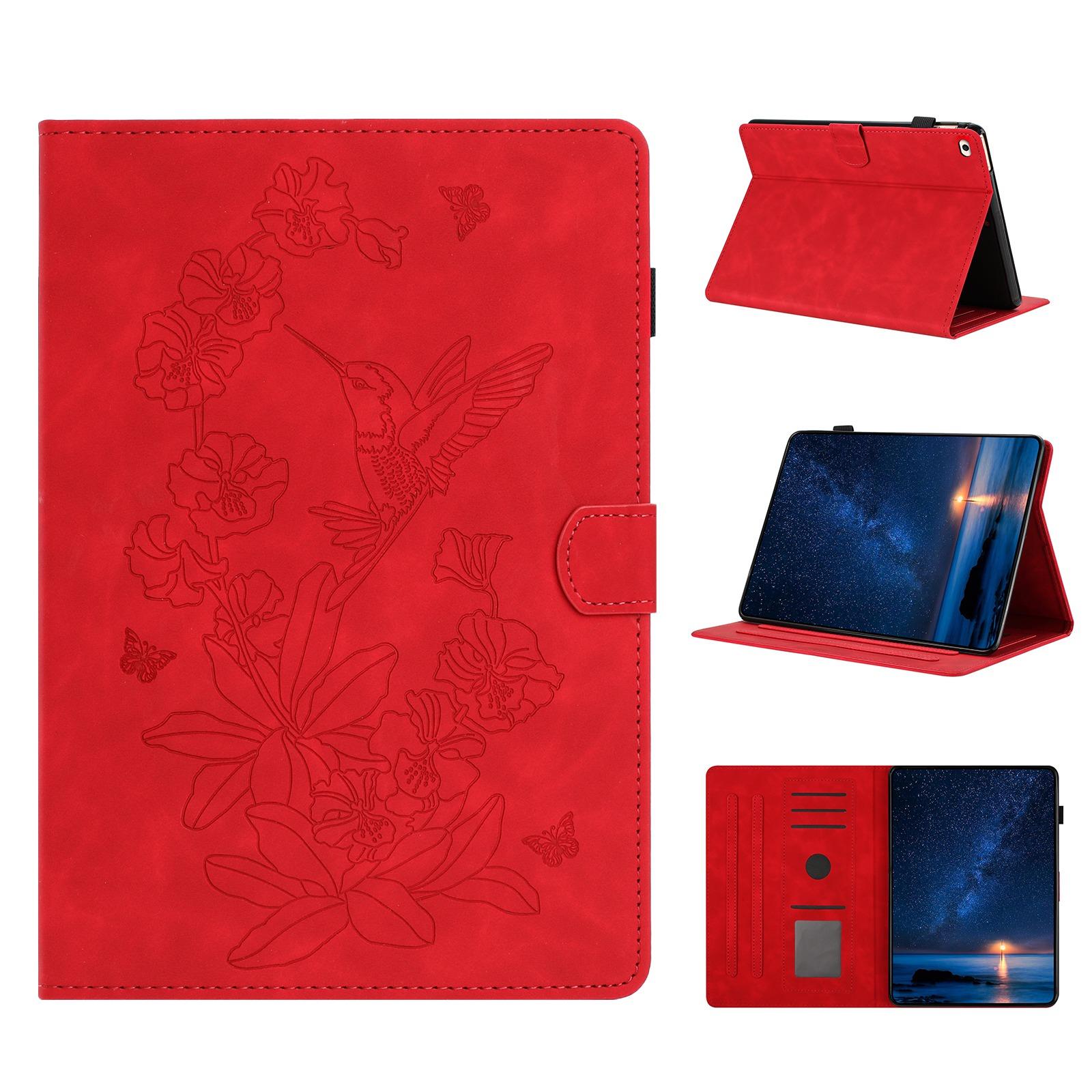 For iPad mini 5 / 4 / 3 / 2 / 1 Flowers Bird Embossed Leather Smart Tablet Case(Red) - Shopkiz.com