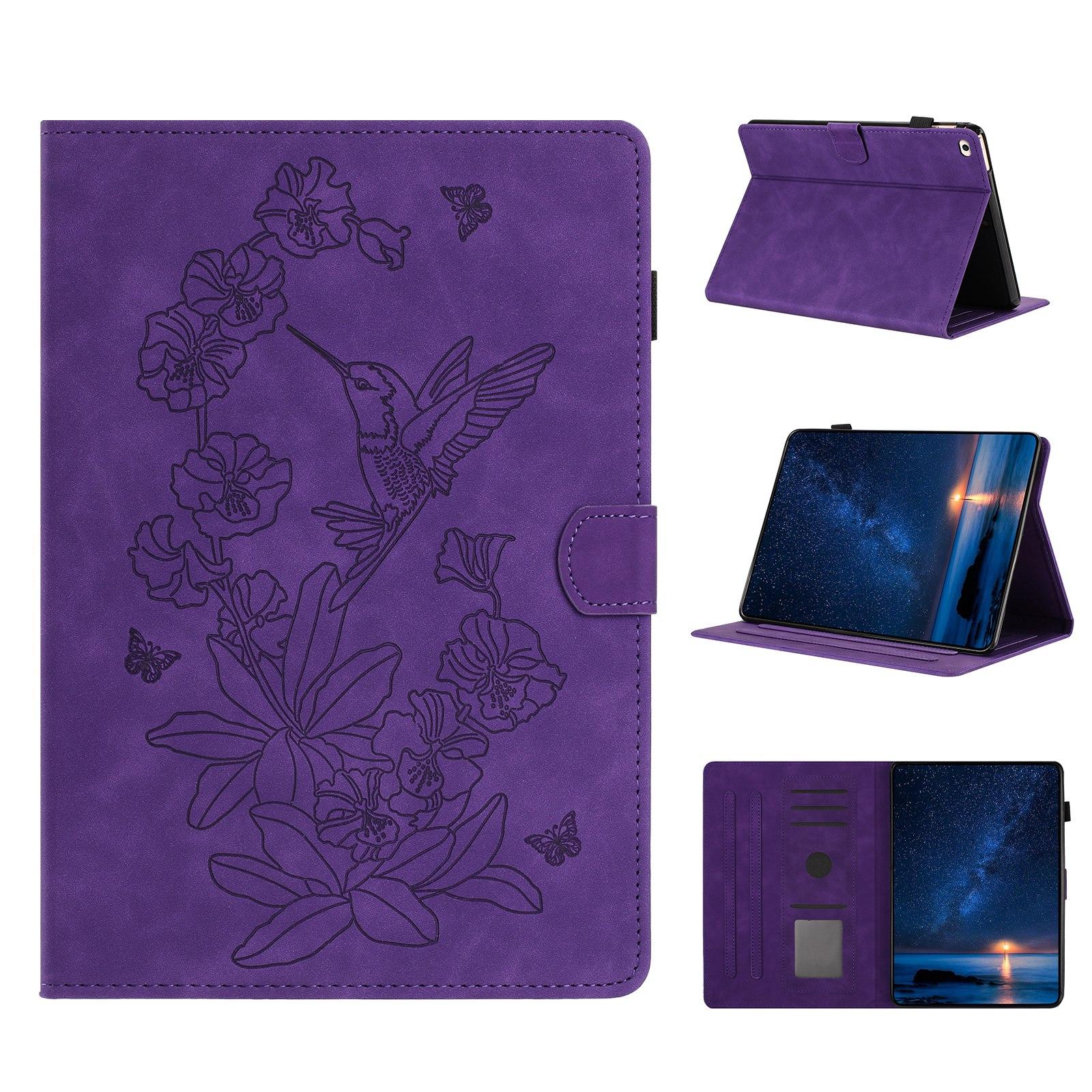 For iPad mini 5 / 4 / 3 / 2 / 1 Flowers Bird Embossed Leather Smart Tablet Case(Purple) - Shopkiz.com