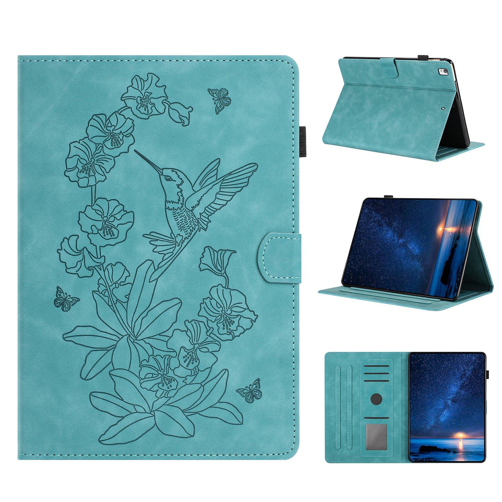 For iPad 10.2 2021 / 10.5 2019 Flowers Bird Embossed Leather Smart Tablet Case(Blue) - Shopkiz.com