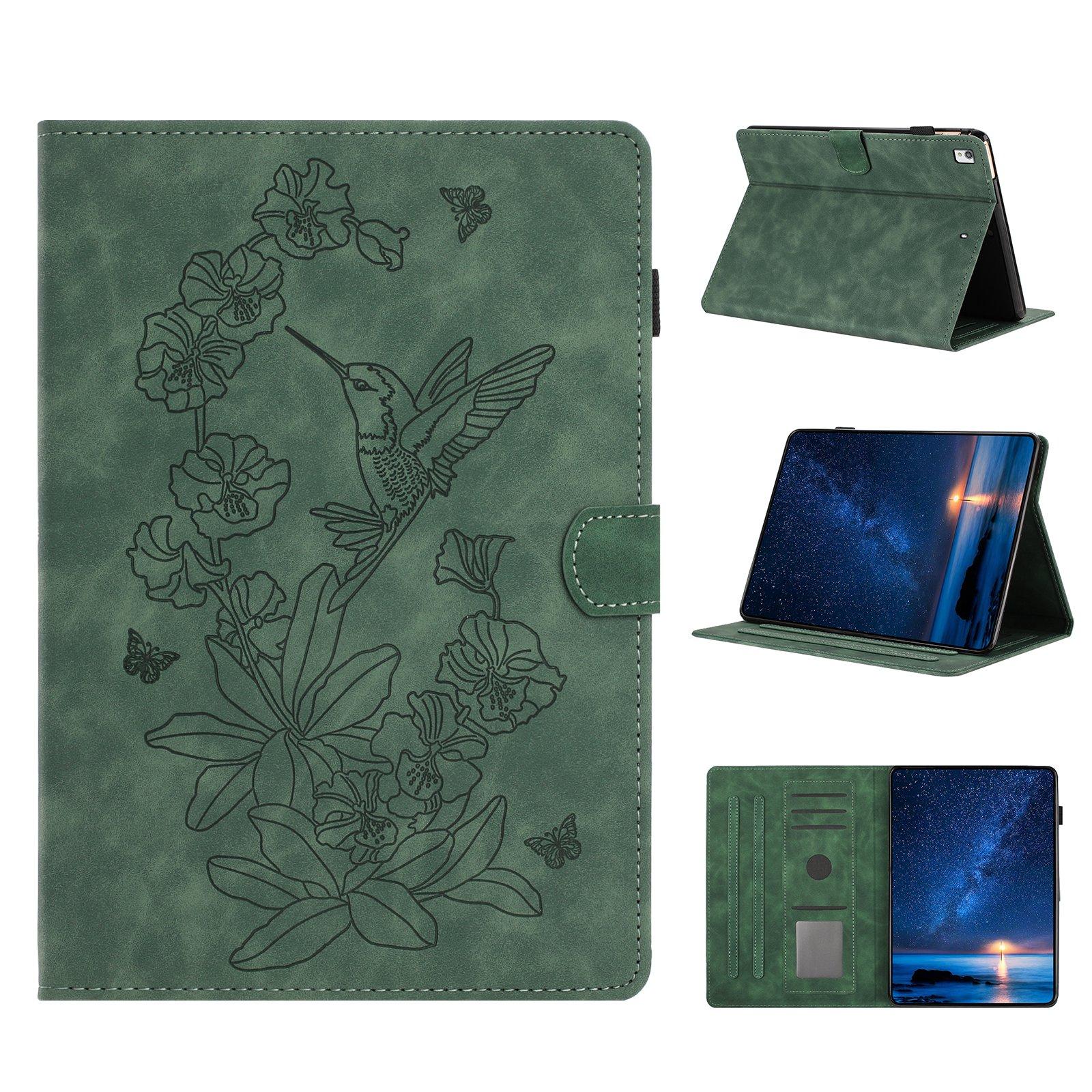 For iPad 10.2 2021 / 10.5 2019 Flowers Bird Embossed Leather Smart Tablet Case(Green) - Shopkiz.com