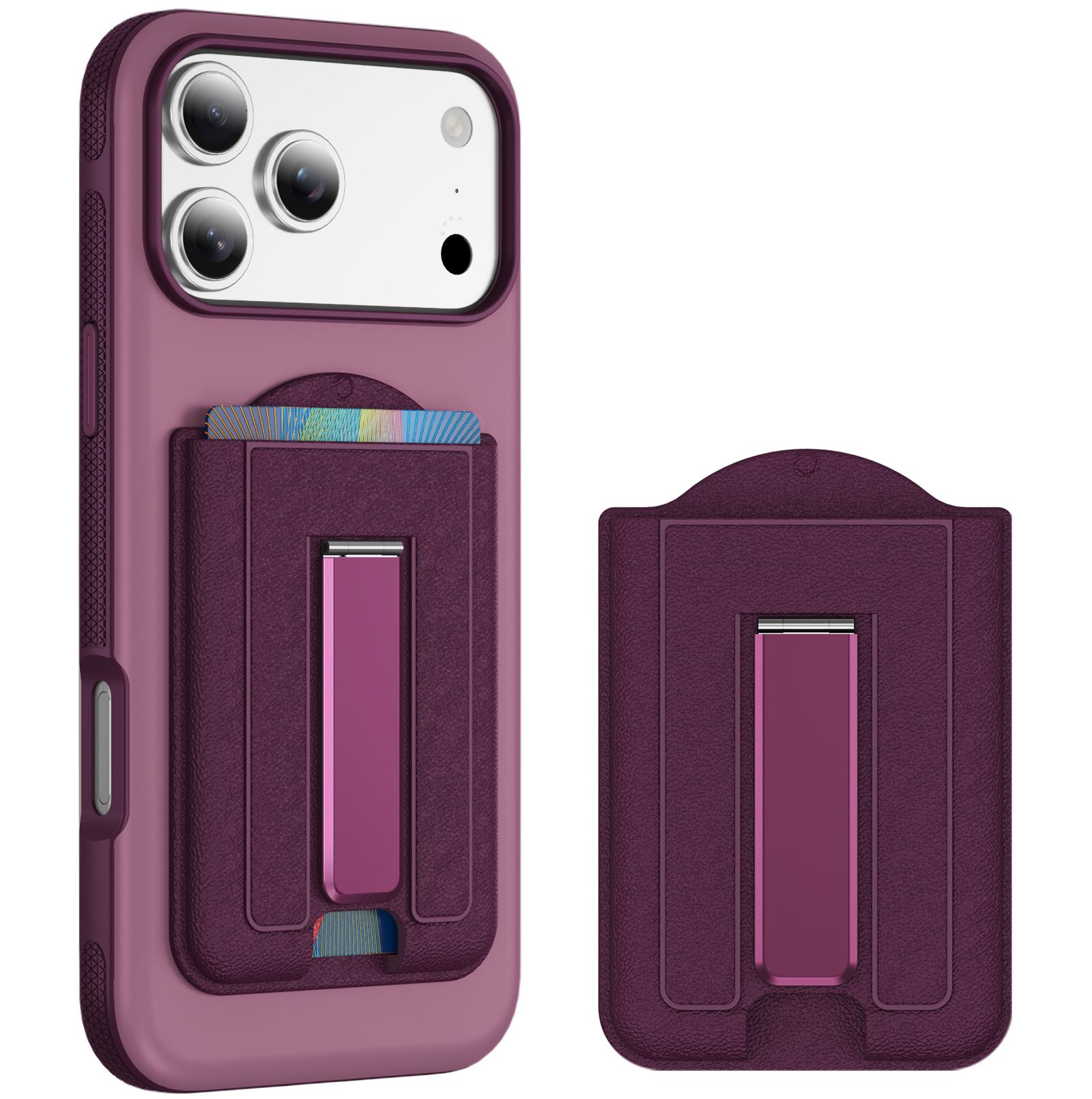 Leather Texture MagSafe Magnetic Folding Stand Phone Card Slots Holder(Cherry Red) - Shopkiz.com