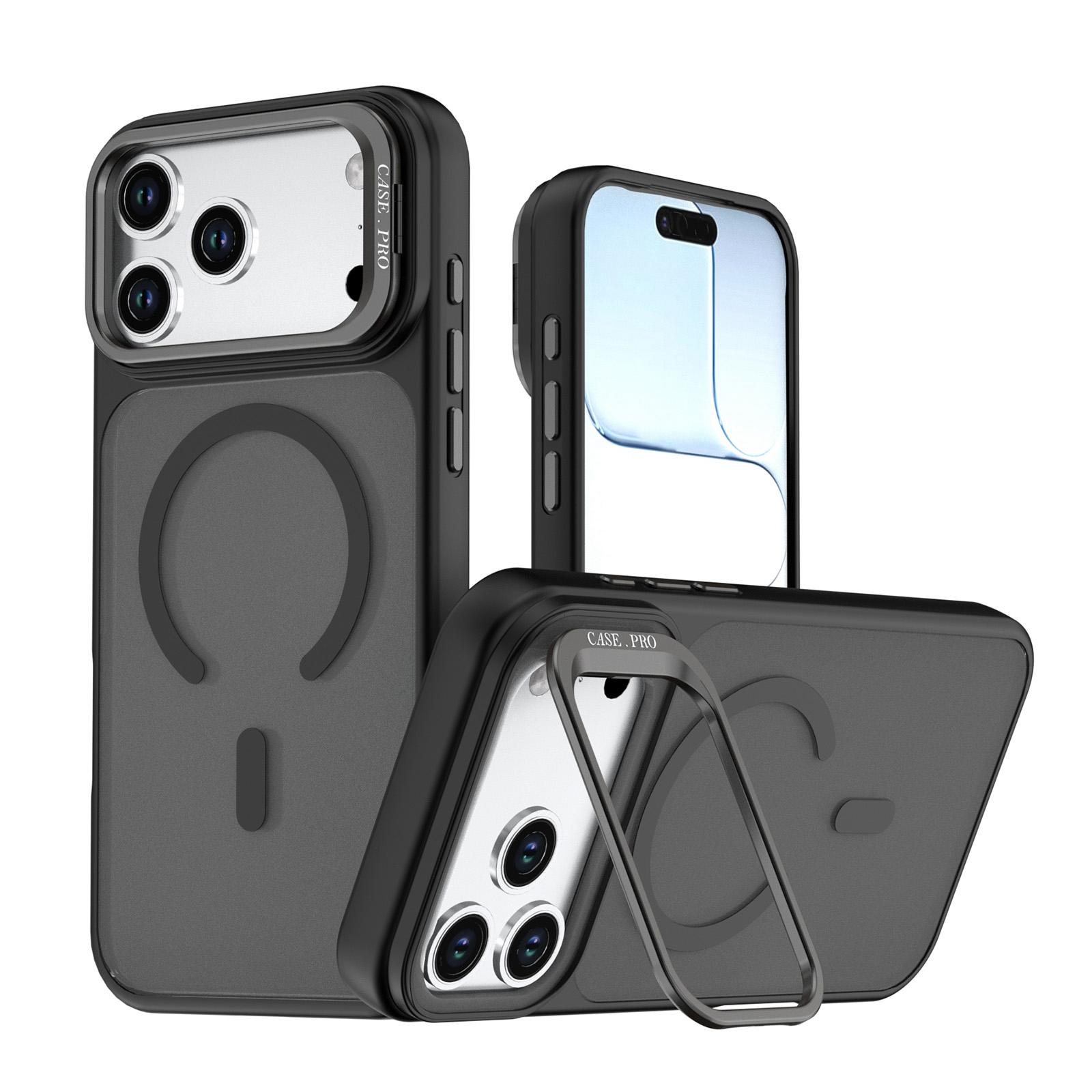 For iPhone 18 Pro Max Bright Color Frosted Skin-feel Camera Bracket Magsafe Phone Case(Black) - Shopkiz.com