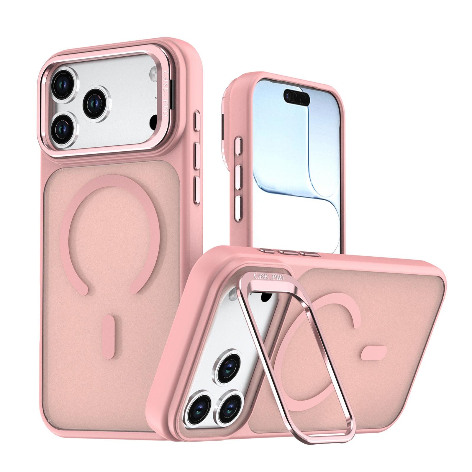 For iPhone 18 Pro Max Bright Color Frosted Skin-feel Camera Bracket Magsafe Phone Case(Pink) - Shopkiz.com