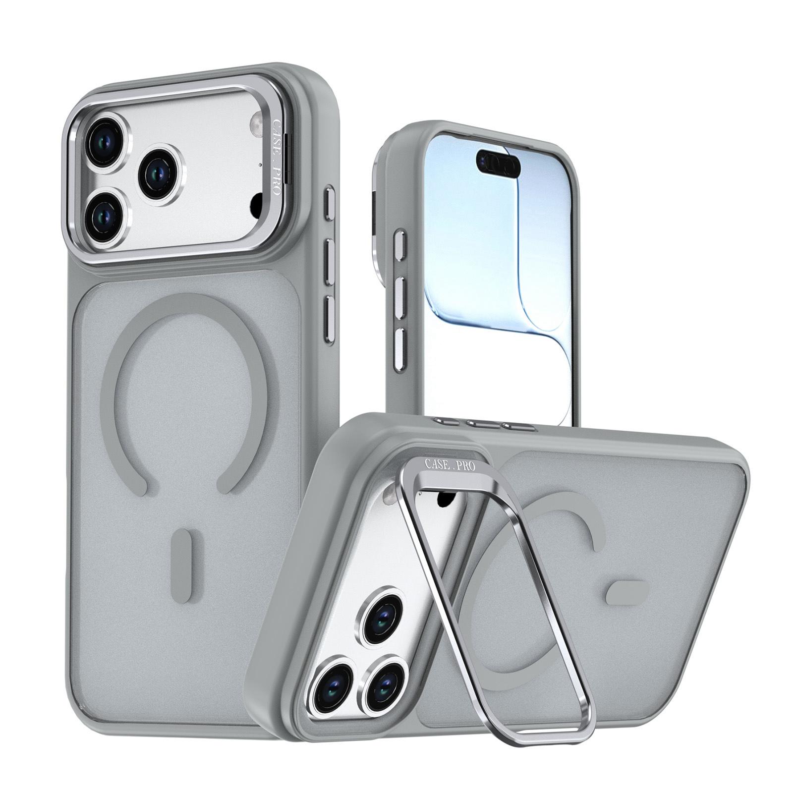 For iPhone 18 Pro Bright Color Frosted Skin-feel Camera Bracket Magsafe Phone Case(Grey) - Shopkiz.com