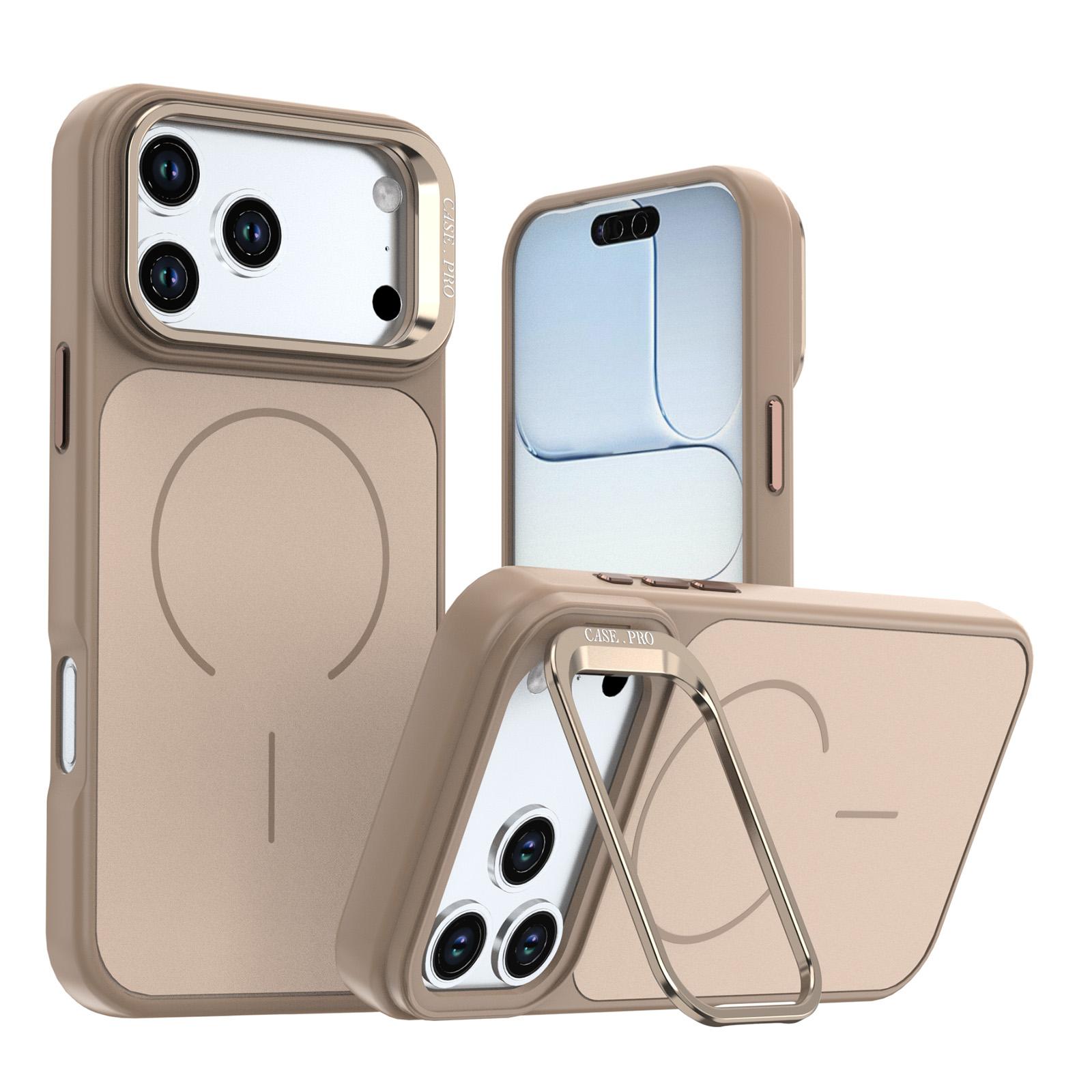 For iPhone 18 Pro Bright Color Contrast Skin-feel Camera Bracket Magsafe Phone Case(Desert Gold) - Shopkiz.com