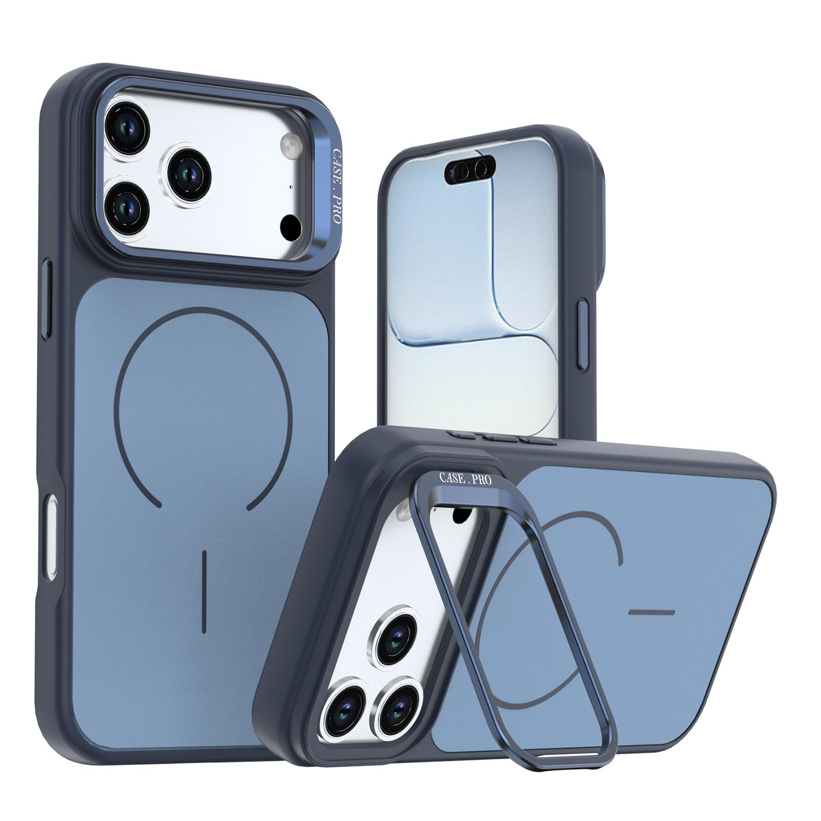 For iPhone 18 Pro Bright Color Contrast Skin-feel Camera Bracket Magsafe Phone Case(Blue) - Shopkiz.com