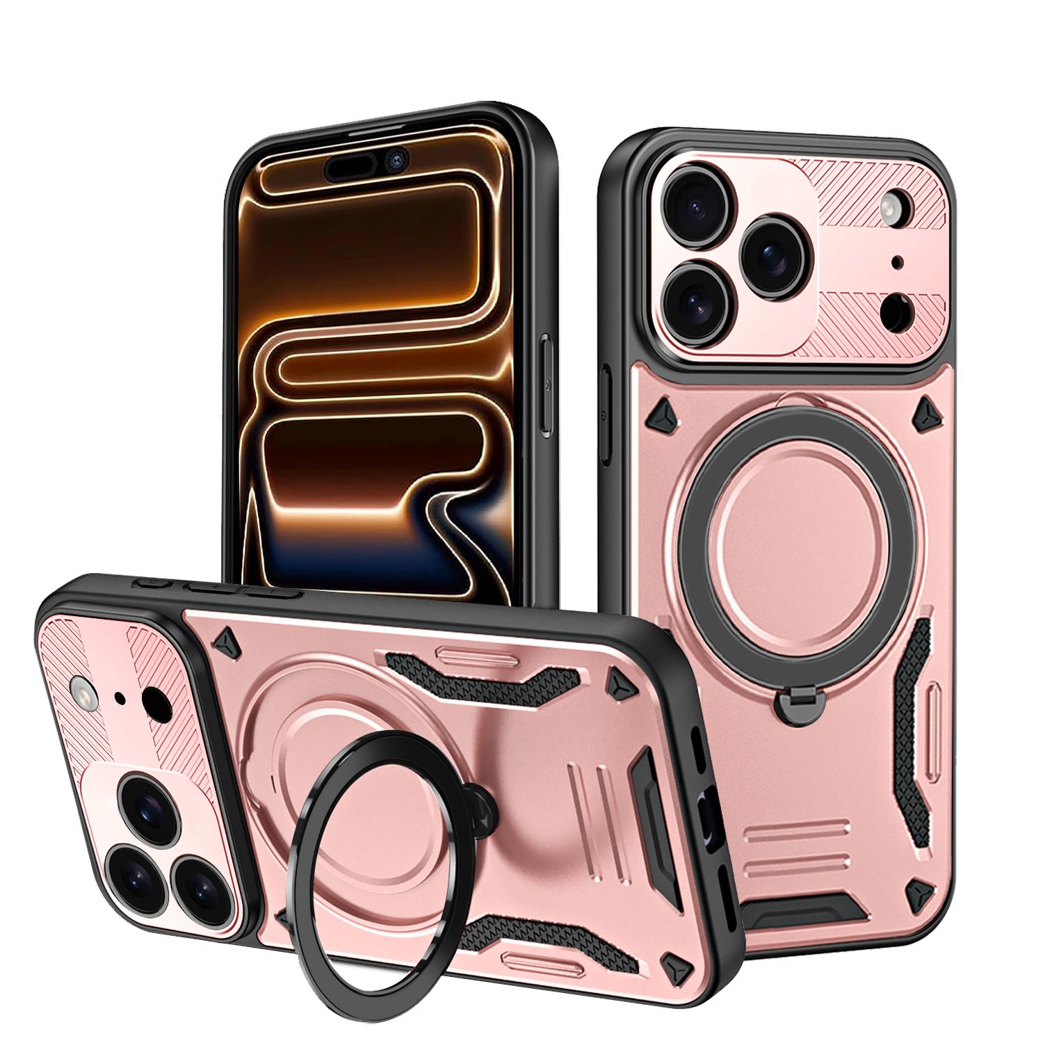 For iPhone 17 Pro Max MagSafe 2 in 1 TPU Phone Case with Rotating Holder(Rose Gold) - Shopkiz.com