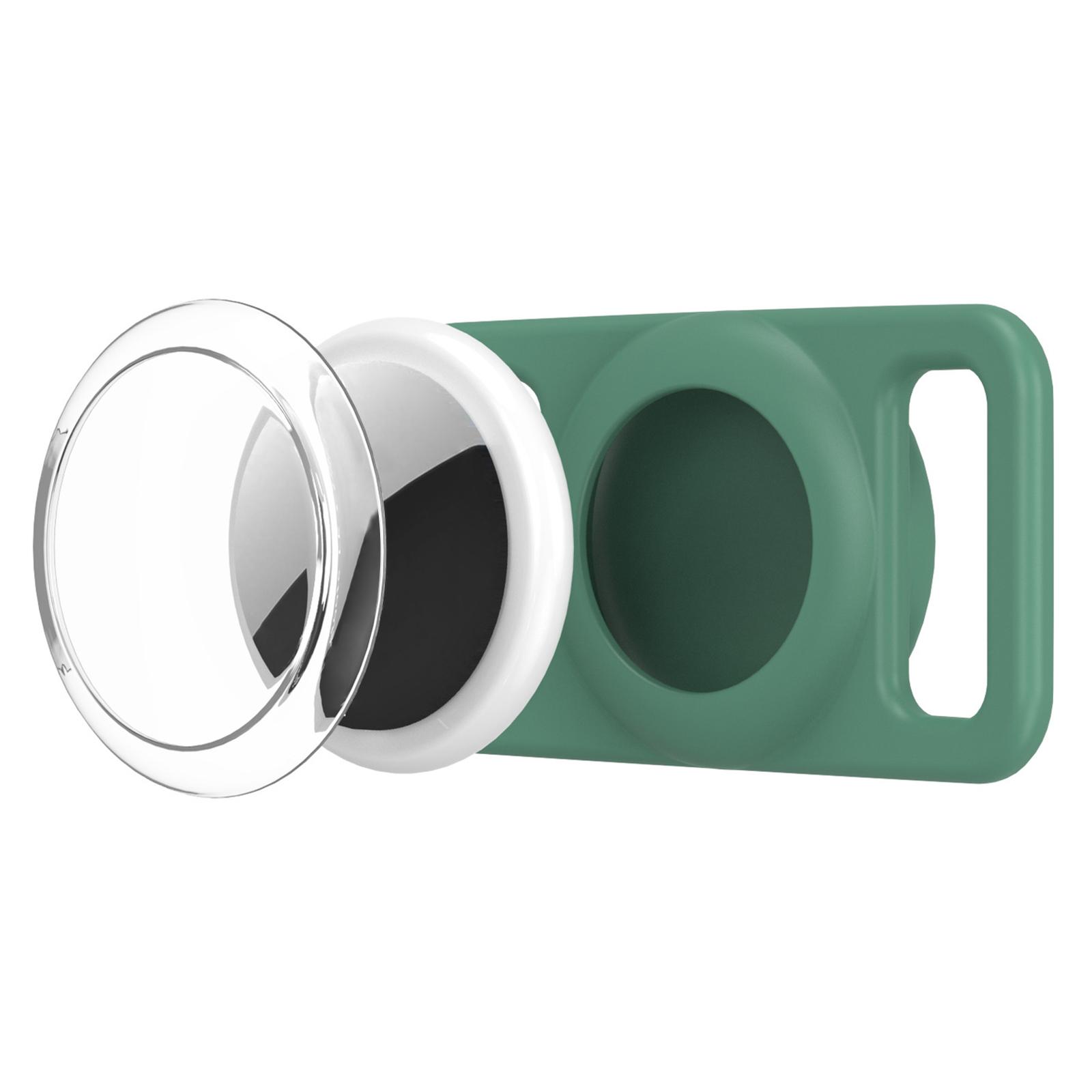 For AirTag 2nd Gen / AirTag 1st Gen xDfind Silicone Pet Collar Tracker Transparent PC Cover(Dark Green) - Shopkiz.com