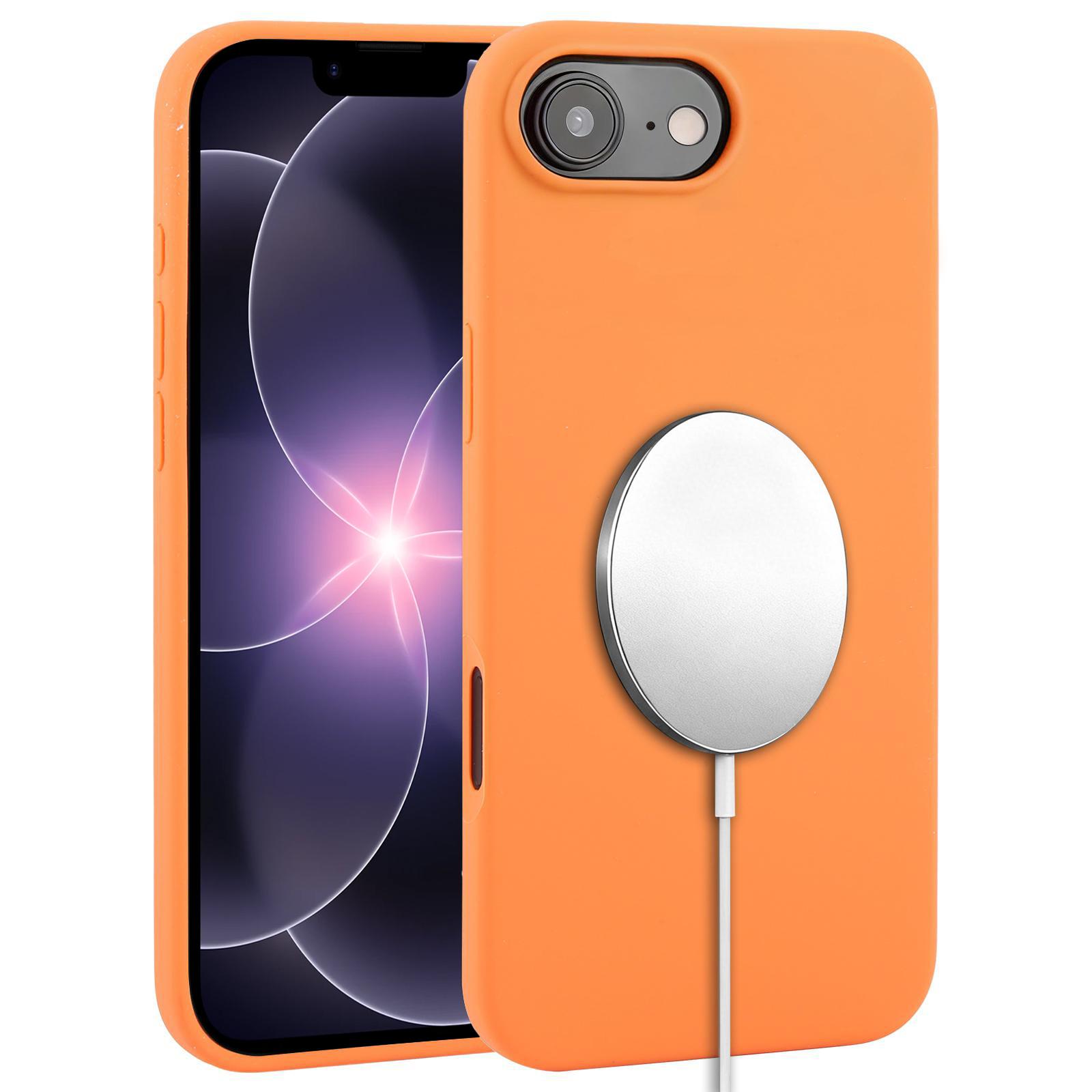 For iPhone 17e / 16e Liquid Silicone Full Coverage MagSafe Phone Case(Orange) - Shopkiz.com