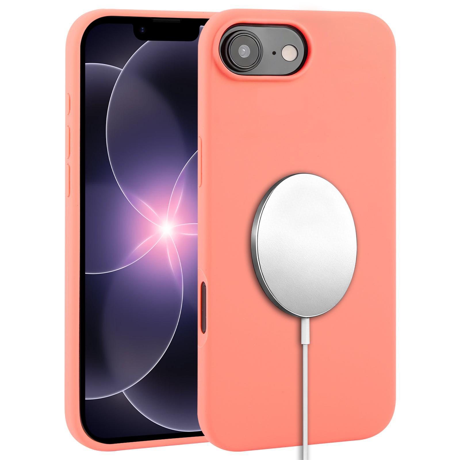 For iPhone 17e / 16e Liquid Silicone Full Coverage MagSafe Phone Case(Pink Orange) - Shopkiz.com