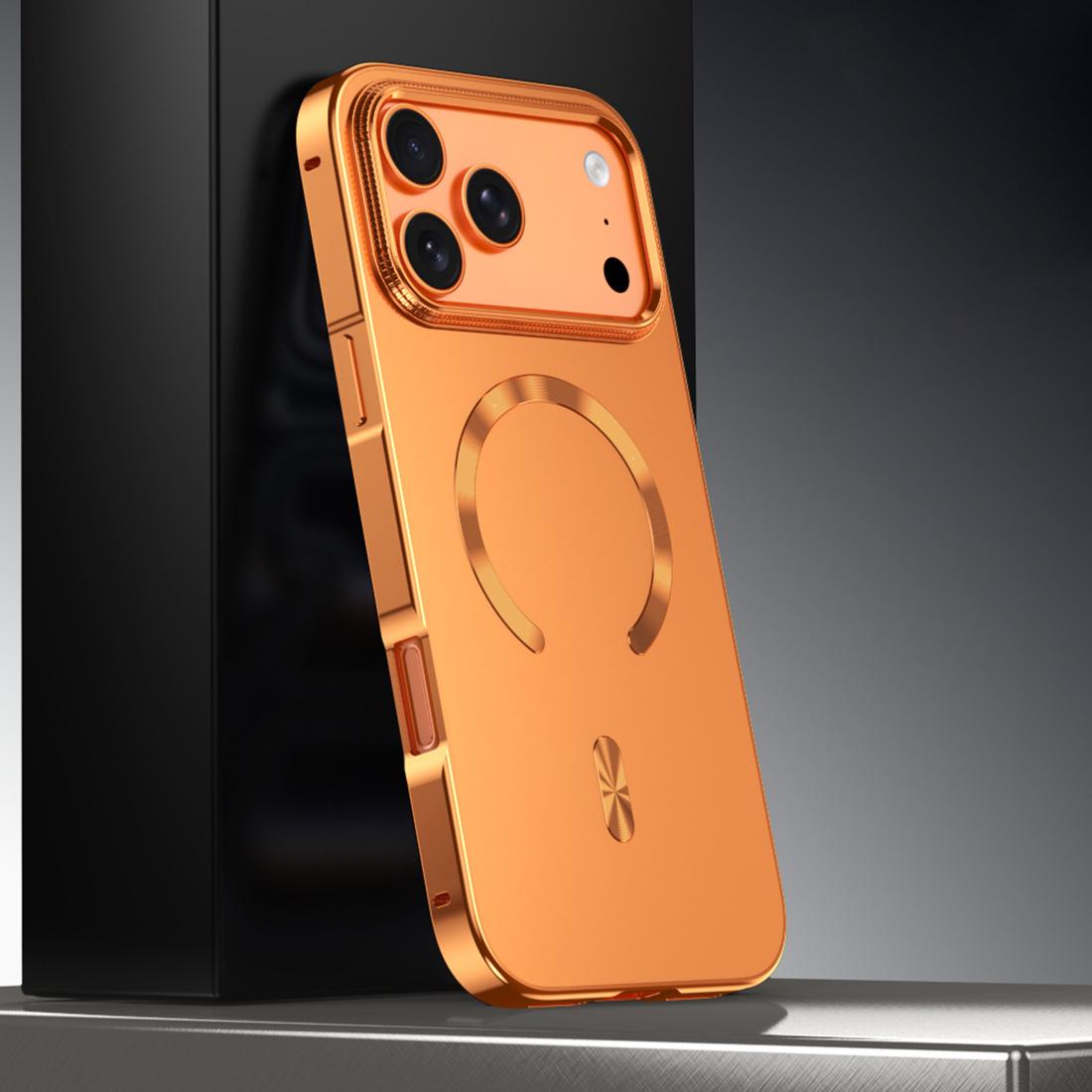 For iPhone 17 Pro Frosted Magnetic Shield MagSafe Alloy Metal Phone Case(Orange) - Shopkiz.com
