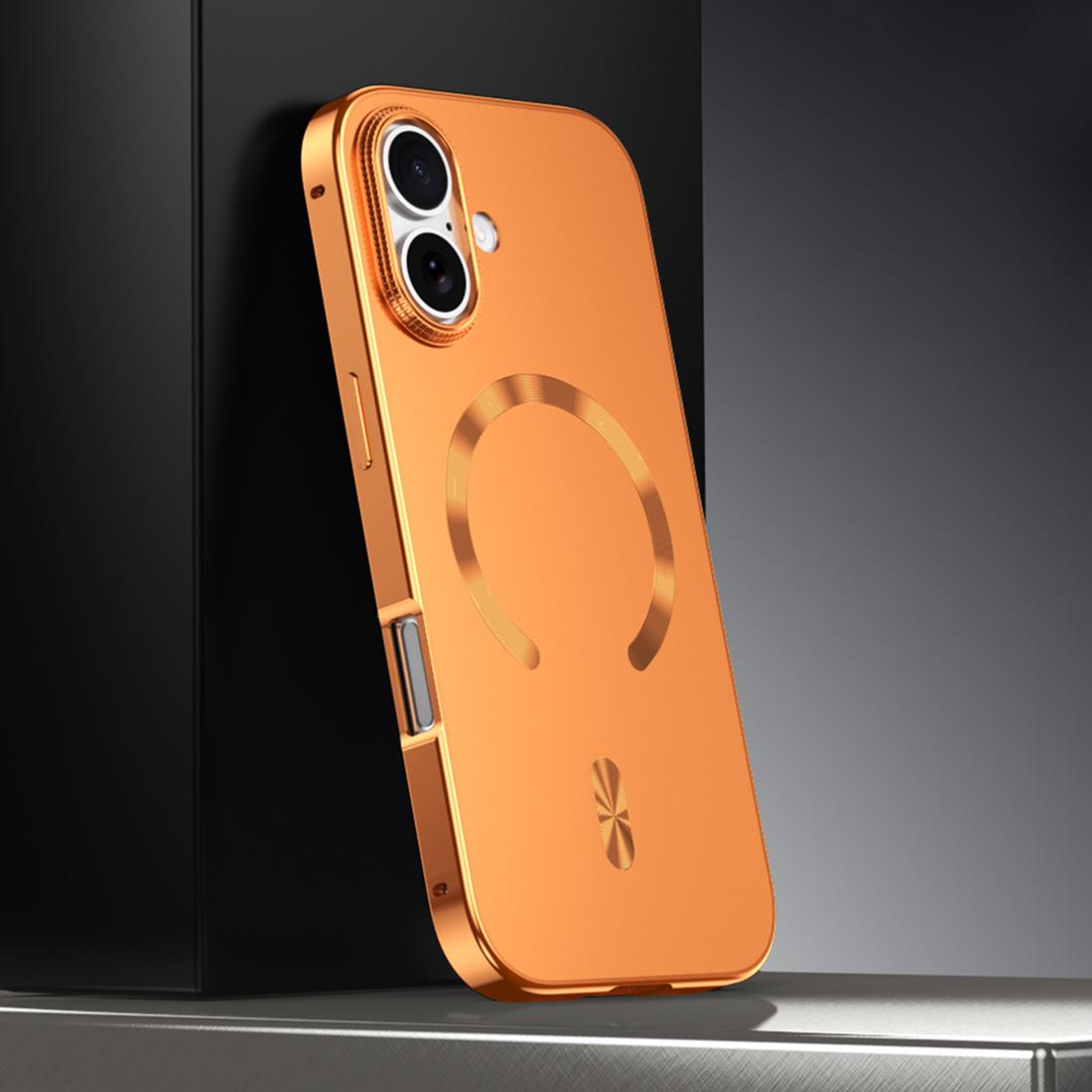 For iPhone 17 Frosted Magnetic Shield MagSafe Alloy Metal Phone Case(Orange) - Shopkiz.com
