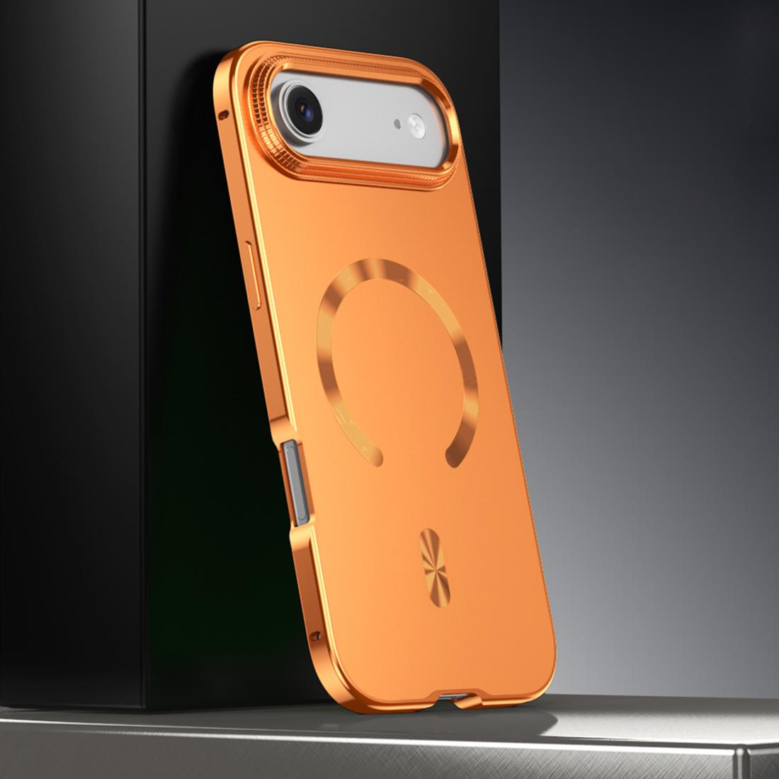 For iPhone Air Frosted Magnetic Shield MagSafe Alloy Metal Phone Case(Orange) - Shopkiz.com