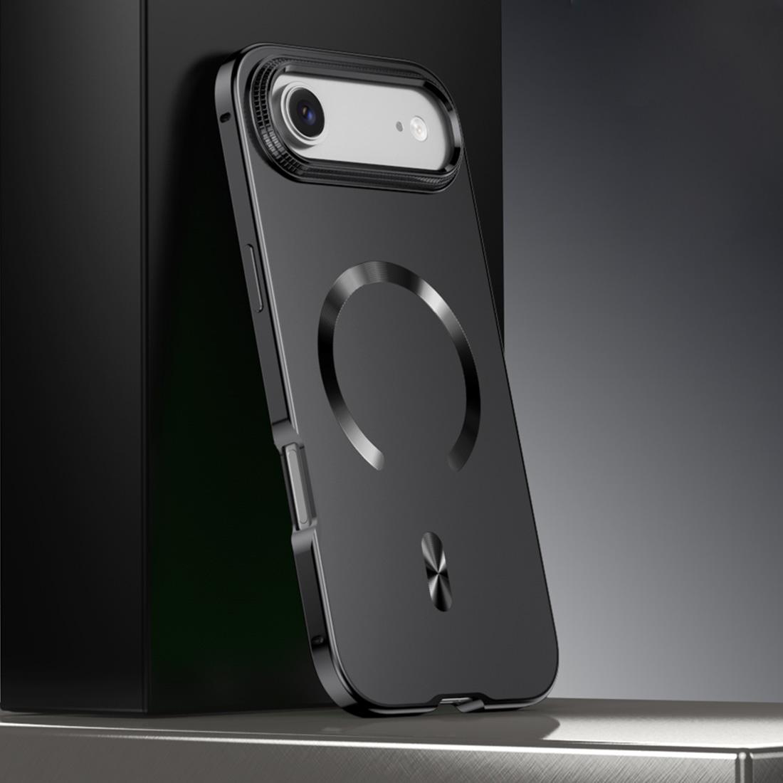 For iPhone Air Frosted Magnetic Shield MagSafe Alloy Metal Phone Case(Black) - Shopkiz.com