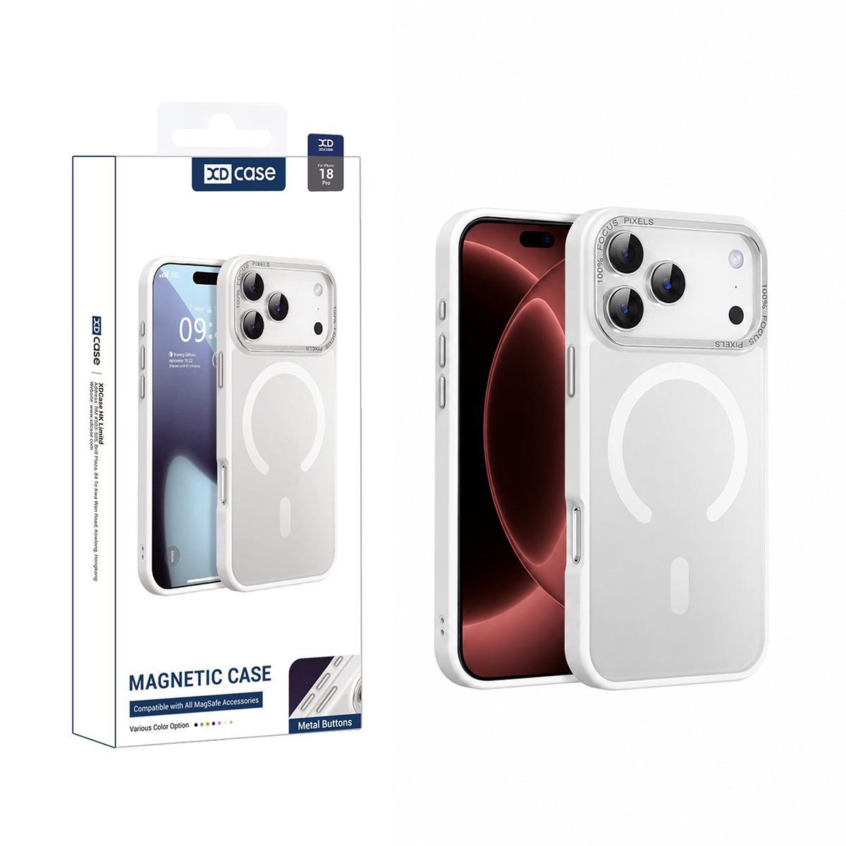 For iPhone 18 Pro XDcase Metal Lens Frame Skin Feel Magnetic Phone Case(White) - Shopkiz.com