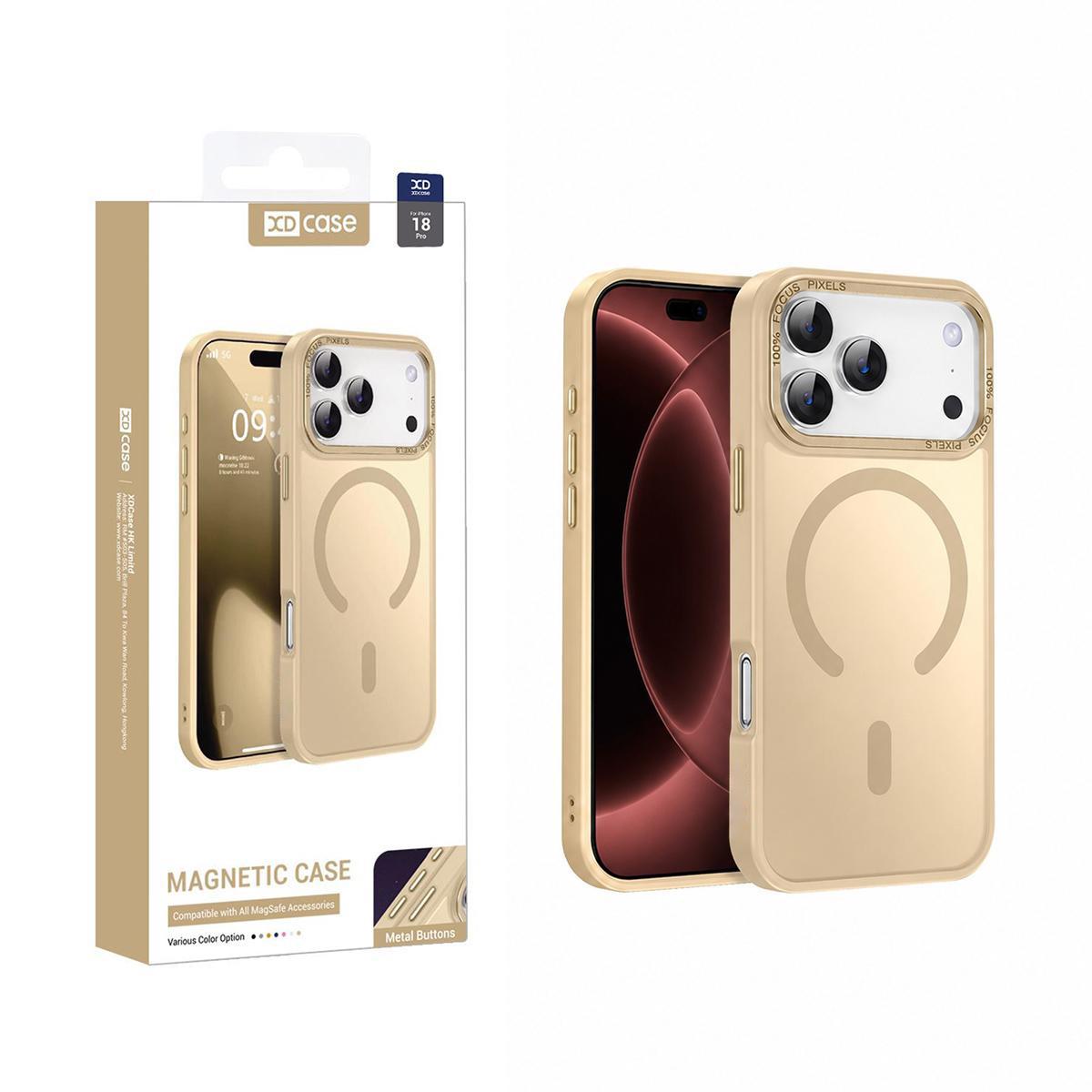 For iPhone 18 Pro XDcase Metal Lens Frame Skin Feel Magnetic Phone Case(Gold) - Shopkiz.com