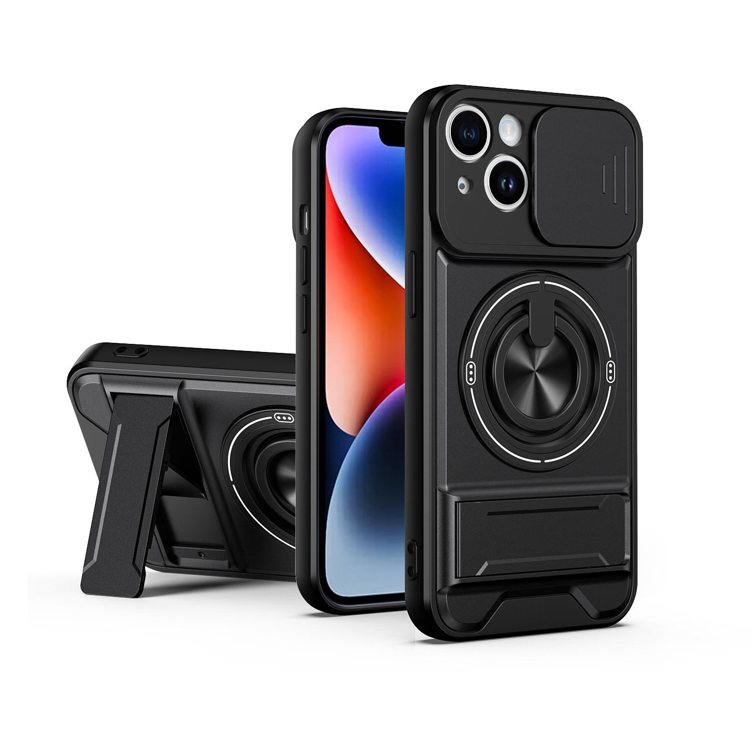 For iPhone 14 Lens Sliding Window Multifunctional Magnetic Shockproof Phone Case(Black) - Shopkiz.com