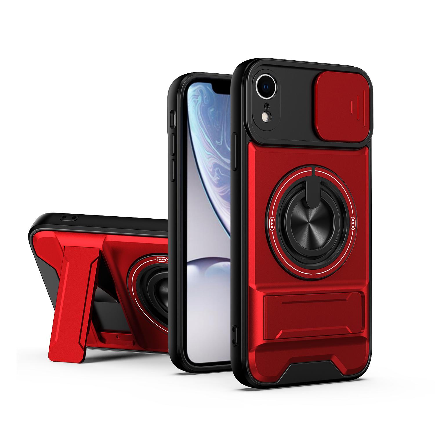 For iPhone XR Lens Sliding Window Multifunctional Magnetic Shockproof Phone Case(Red) - Shopkiz.com