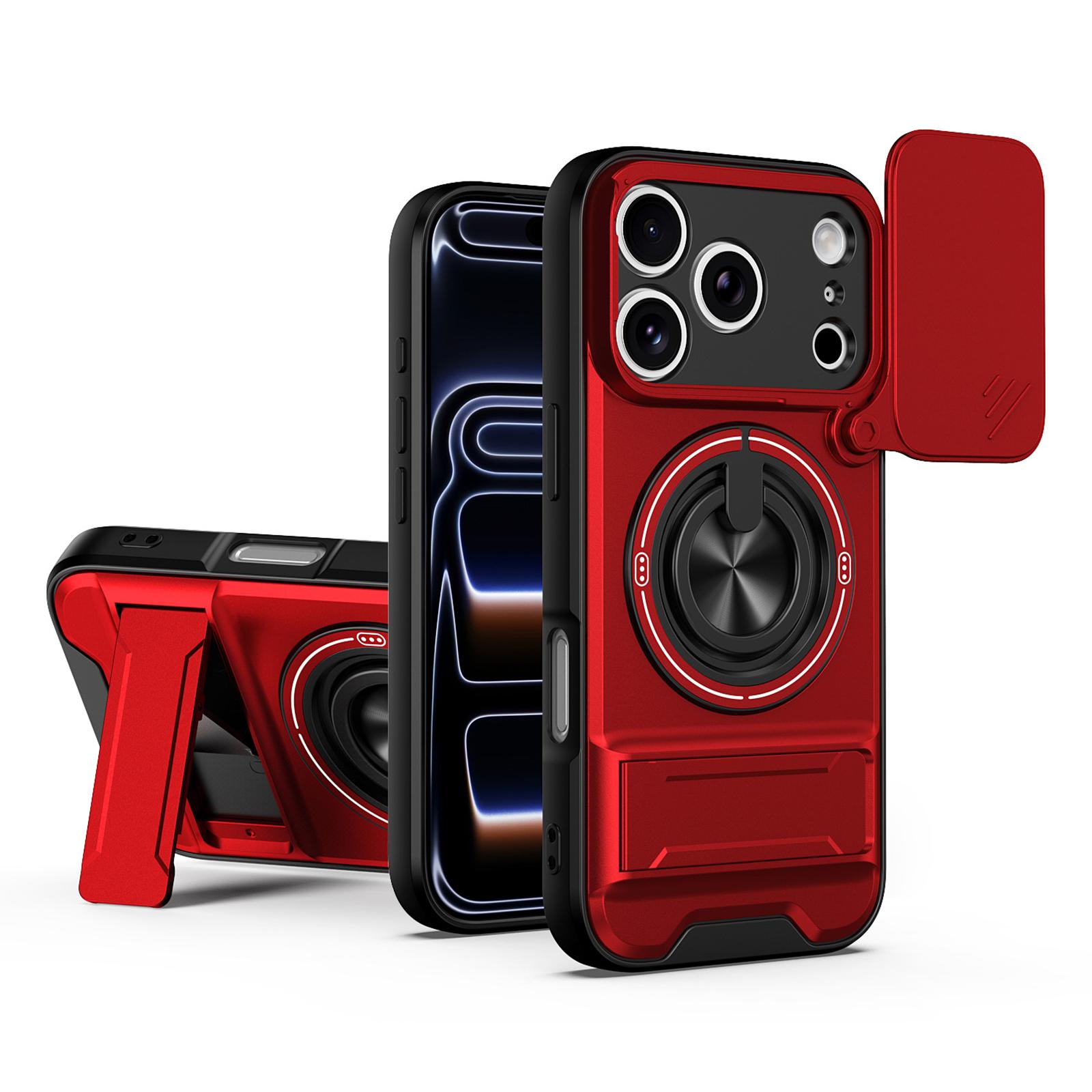 For iPhone 18 Pro Lens Sliding Window Multifunctional Magnetic Shockproof Phone Case(Red) - Shopkiz.com