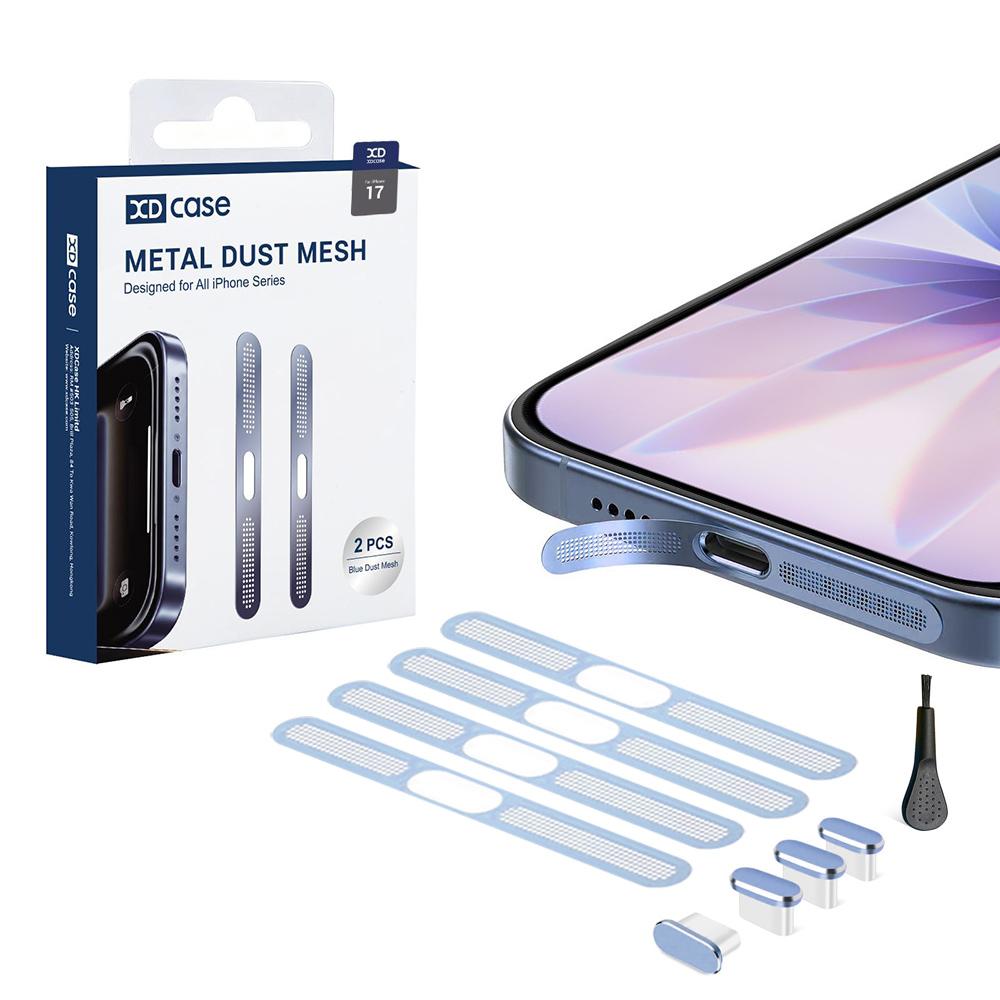 For iPhone 17 / 16 XDcase 4pcs Metal Dust Mesh Earpiece Dustproof Stickers with 4 Anti-Dust Plugs 1 Cleaning Brush(Blue) - Shopkiz.com