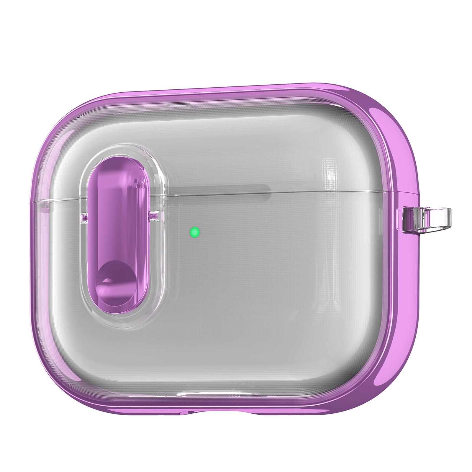 For AirPods Pro 3 Clear Electroplating Wireless Earphones Case with Switch(Purple) - Shopkiz.com