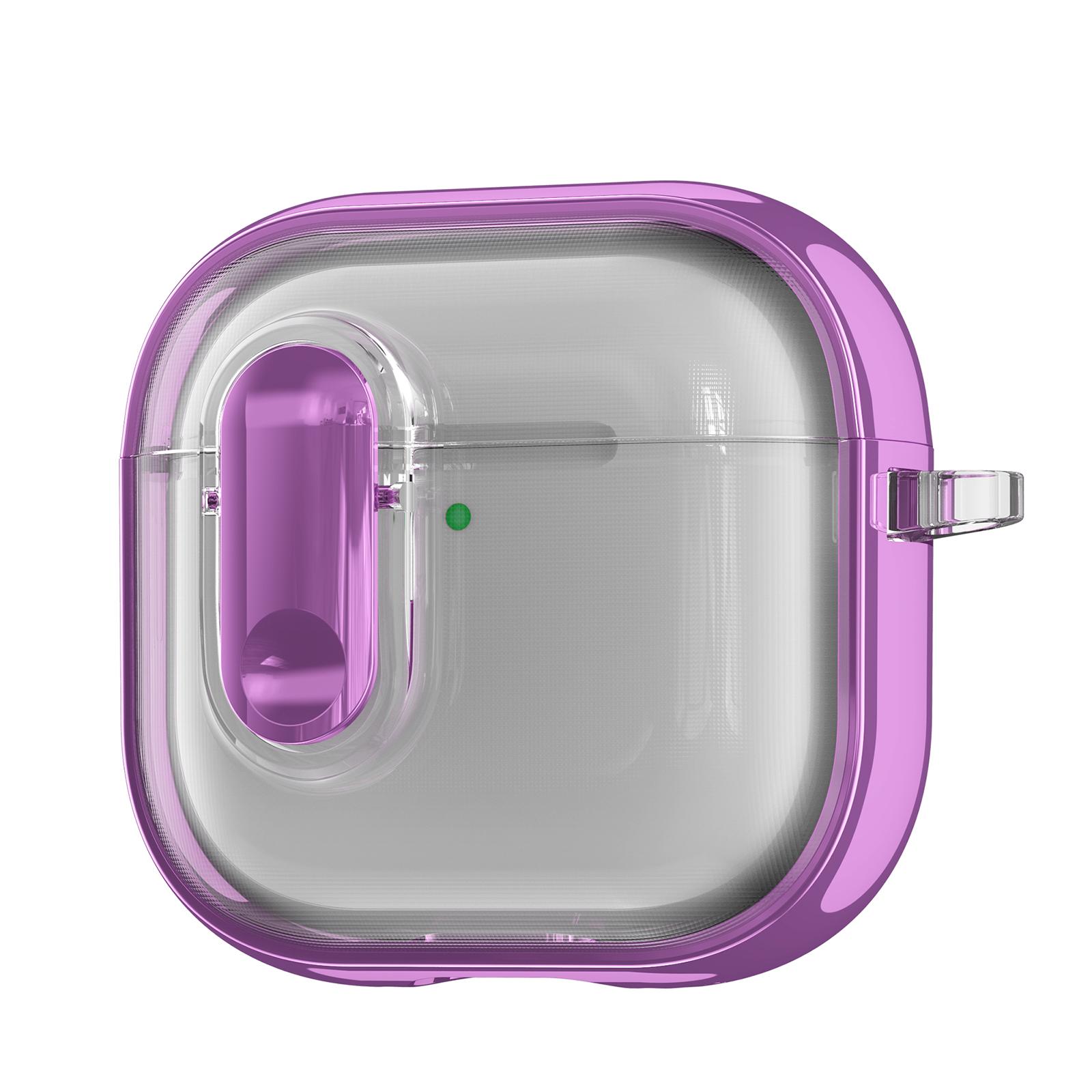 For AirPods 4 Clear Electroplating Wireless Earphones Case with Switch(Purple) - Shopkiz.com