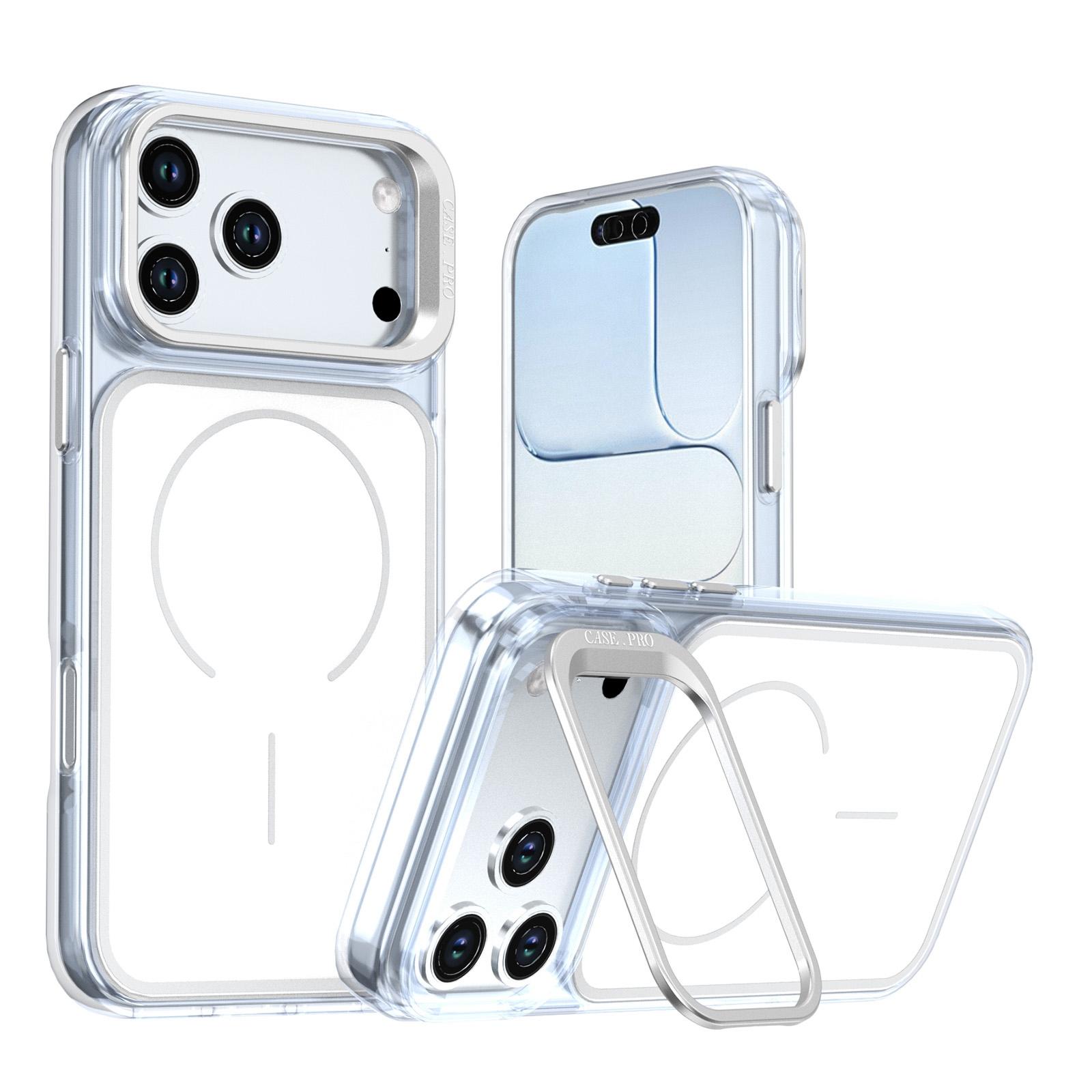 For iPhone 18 Pro Max Bright Color Blocking Camera Bracket Magnetic Phone Case(White) - Shopkiz.com