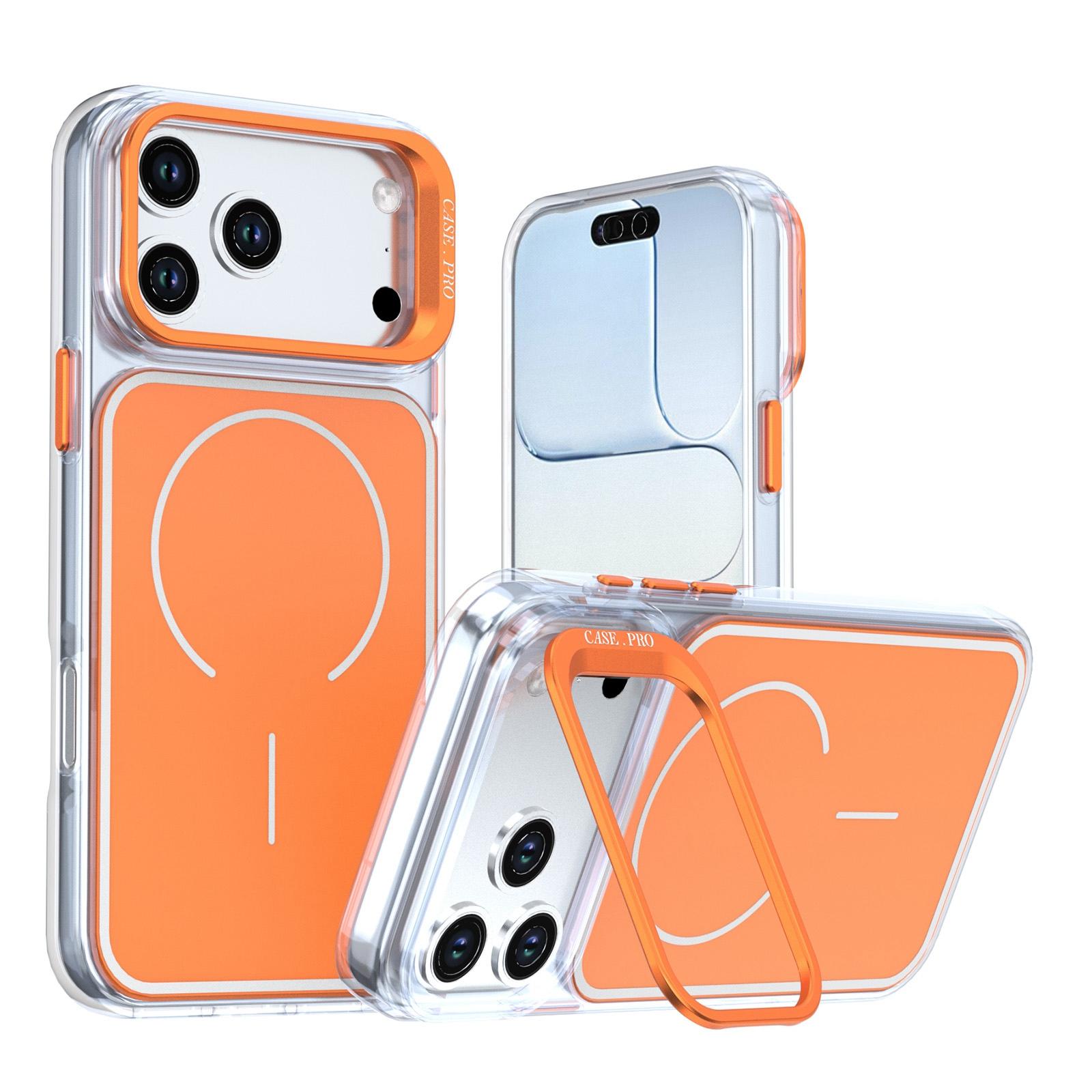 For iPhone 18 Pro Max Bright Color Blocking Camera Bracket Magnetic Phone Case(Orange) - Shopkiz.com