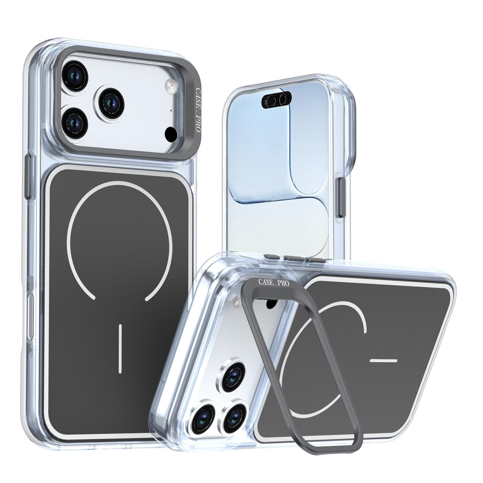 For iPhone 18 Pro Bright Color Blocking Camera Bracket Magnetic Phone Case(Black) - Shopkiz.com