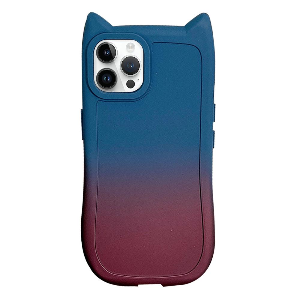 For iPhone 14 Pro Gradient Cat Ear Design TPU Phone Case(Blue Red) - Shopkiz.com