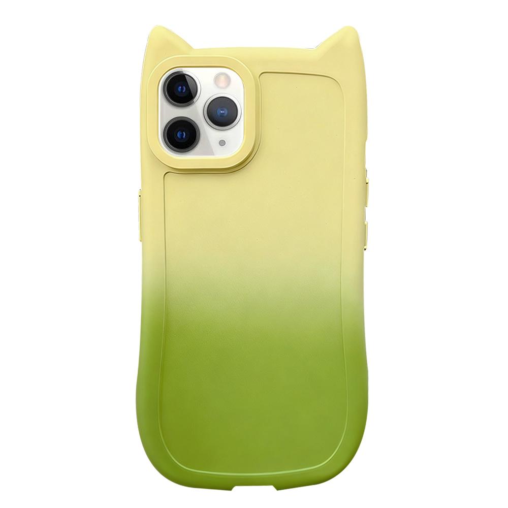 For iPhone 11 Pro Gradient Cat Ear Design TPU Phone Case(Yellow Green) - Shopkiz.com