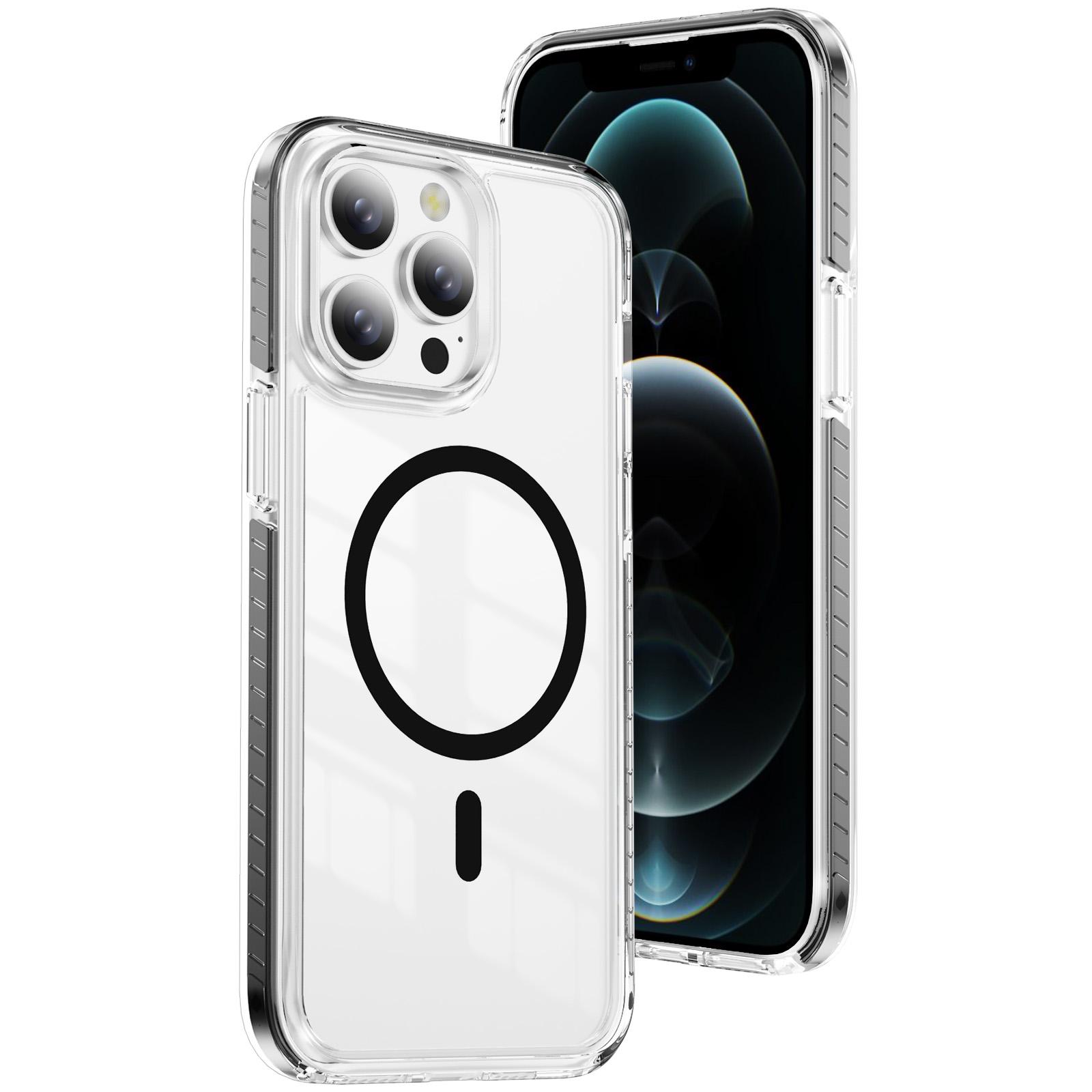 For iPhone 12 Pro Max Crystal Shield Clear Magnetic Acrylic Hybrid TPU Phone Case(Black) - Shopkiz.com