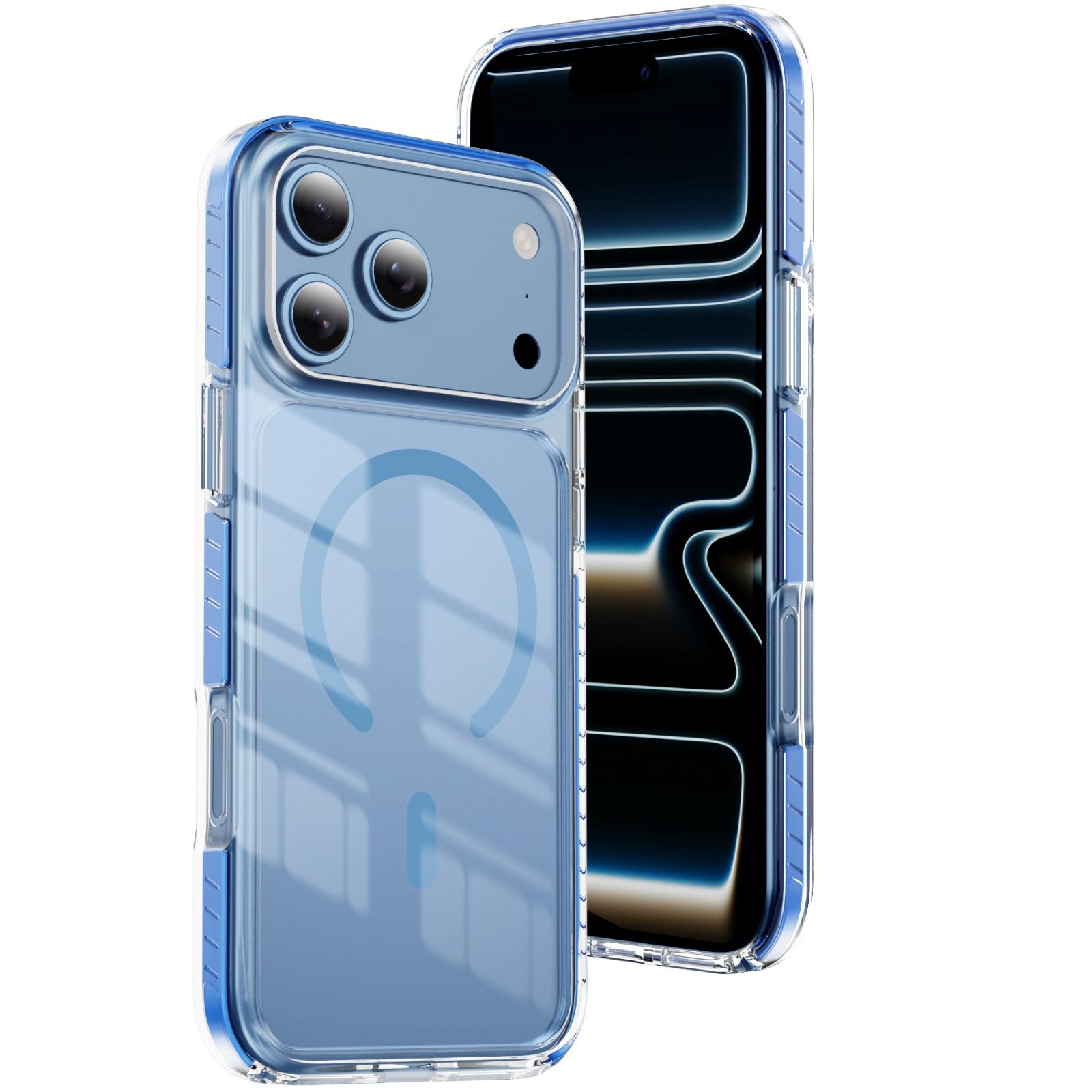 For iPhone 18 Pro Crystal Shield Clear Magnetic Acrylic Hybrid TPU Phone Case(Light Blue) - Shopkiz.com