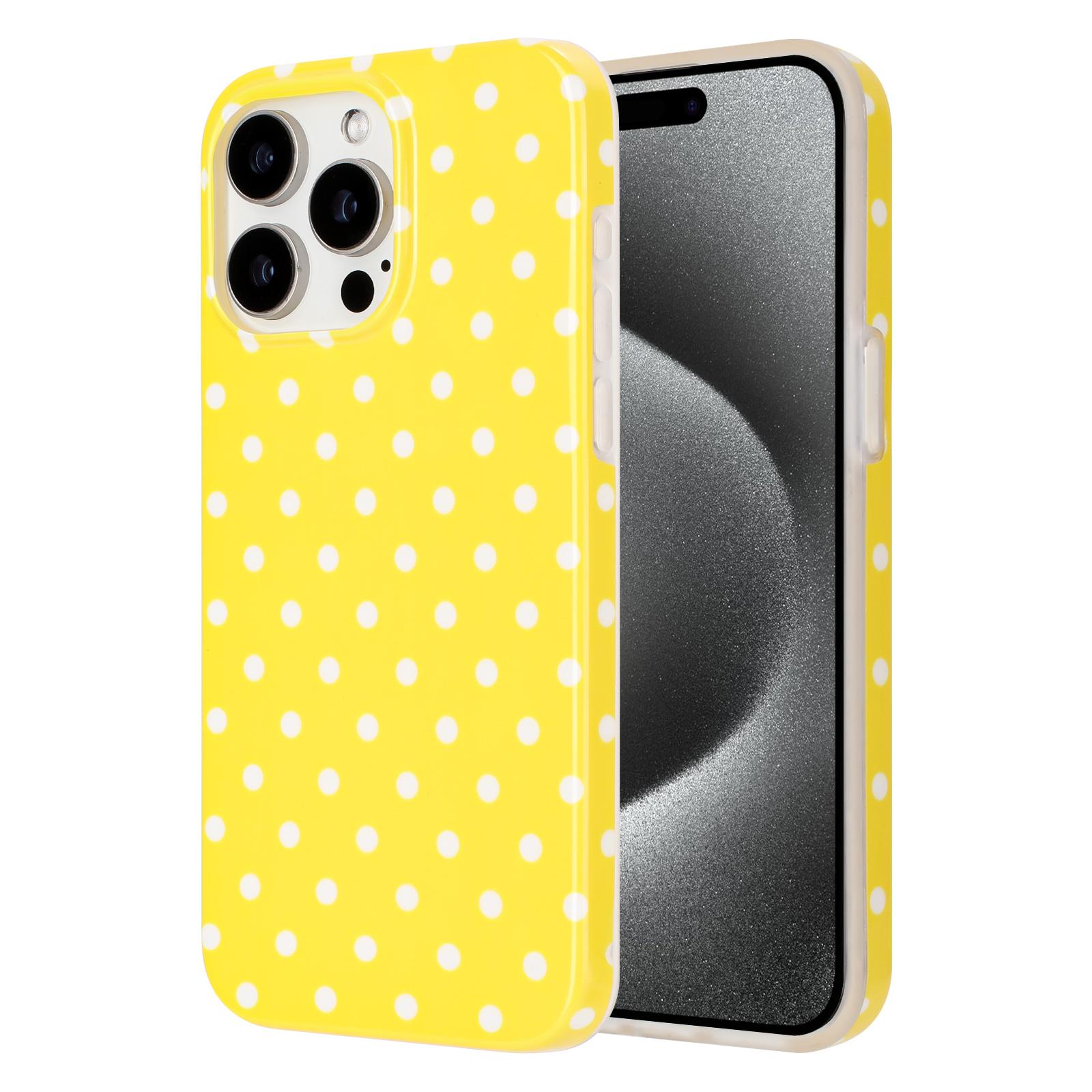 For iPhone 15 Pro IMD Colorful Dots Pattern TPU Full Coverage Phone Case(Yellow) - Shopkiz.com