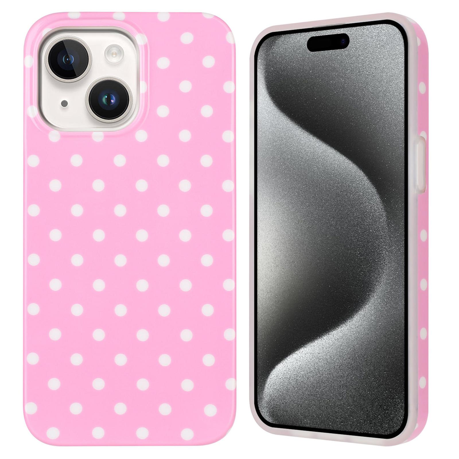For iPhone 15 Plus IMD Colorful Dots Pattern TPU Full Coverage Phone Case(Pink) - Shopkiz.com