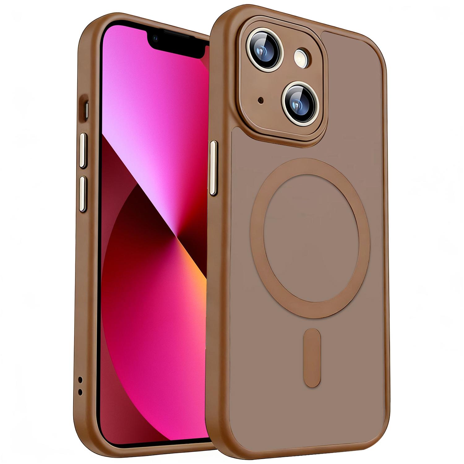 For iPhone 13 XDcase Skin Feel Magnetic Frosted Phone Case with Lens Film(Desert Gold) - Shopkiz.com