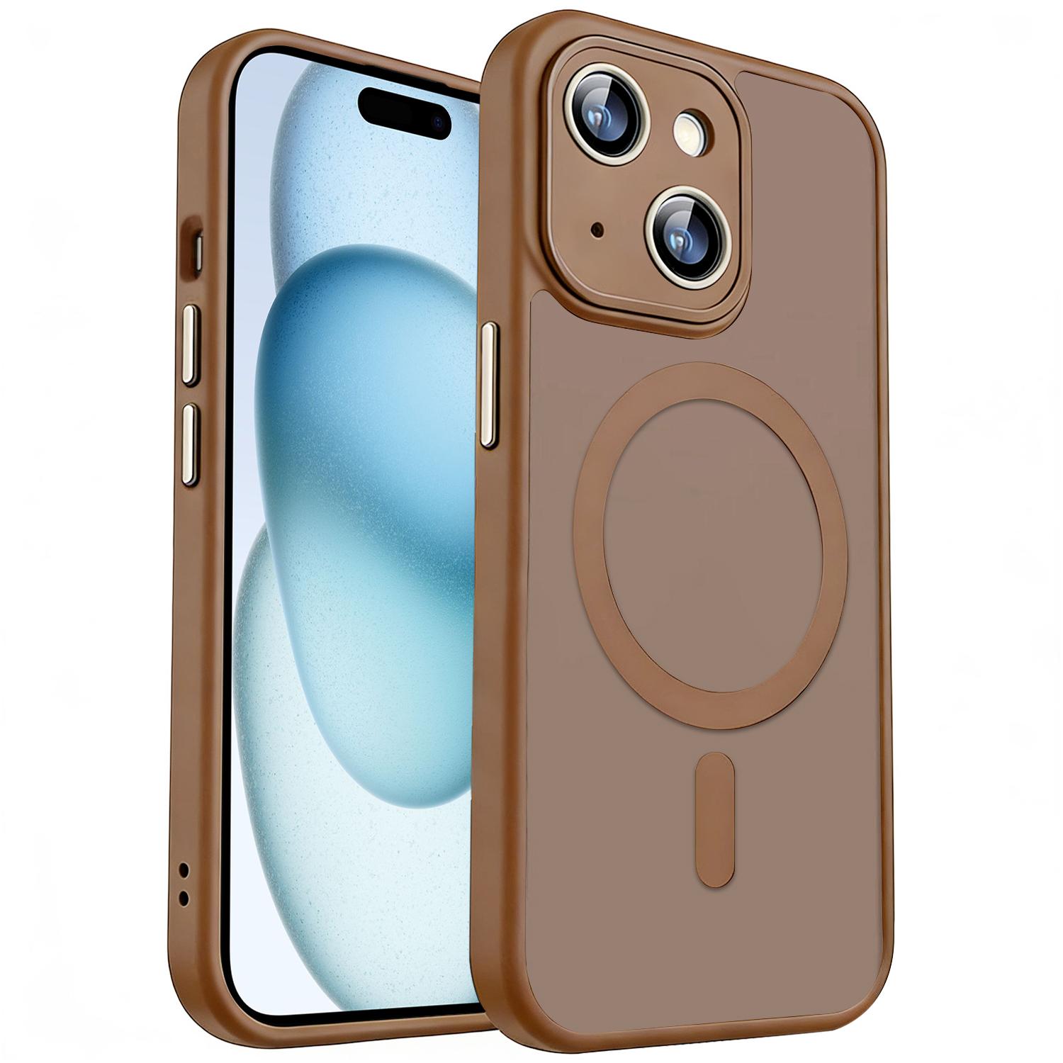 For iPhone 15 XDcase Skin Feel Magnetic Frosted Phone Case with Lens Film(Desert Gold) - Shopkiz.com