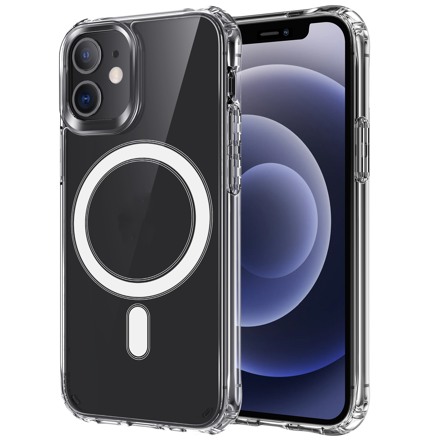 For iPhone 12 / 12 Pro Magsafe Case Magnetic Ring Clear Crystal Acrylic +TPU Four-corner Airbag Shockproof Case(Transparent) - Shopkiz.com