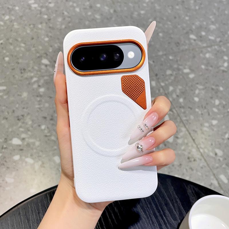 For Google Pixel 11 PC + TPU + Leather Cooling Holes MagSafe Phone Case(White) - Shopkiz.com