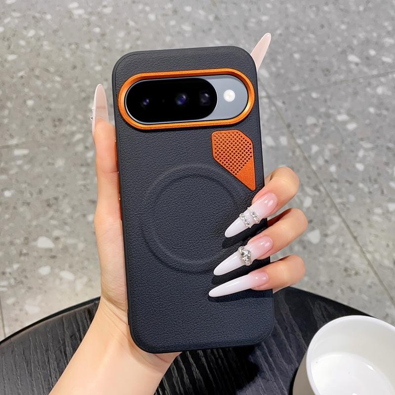 For Google Pixel 11 PC + TPU + Leather Cooling Holes MagSafe Phone Case(Black) - Shopkiz.com