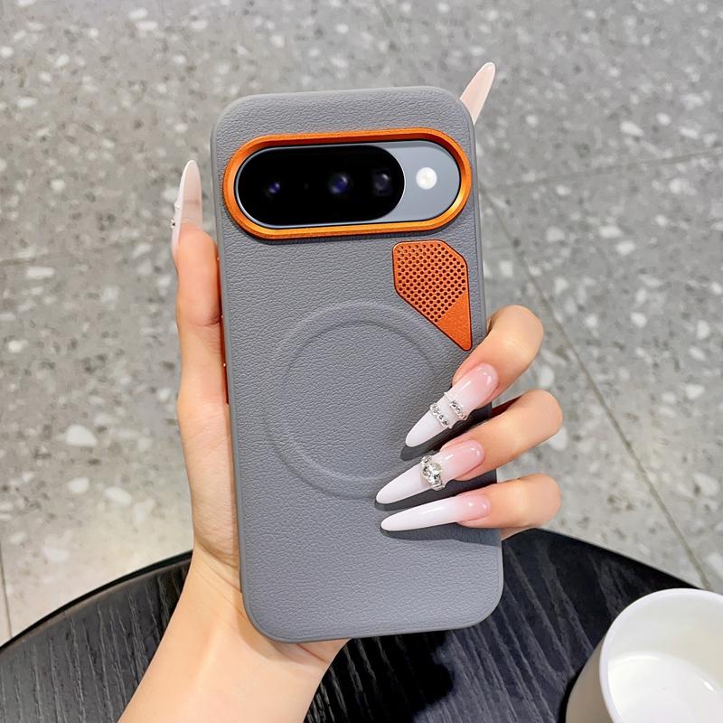 For Google Pixel 11 PC + TPU + Leather Cooling Holes MagSafe Phone Case(Grey) - Shopkiz.com