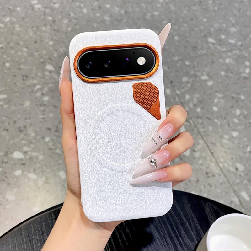 For Google Pixel 11 Pro PC + TPU + Leather Cooling Holes MagSafe Phone Case(White) - Shopkiz.com